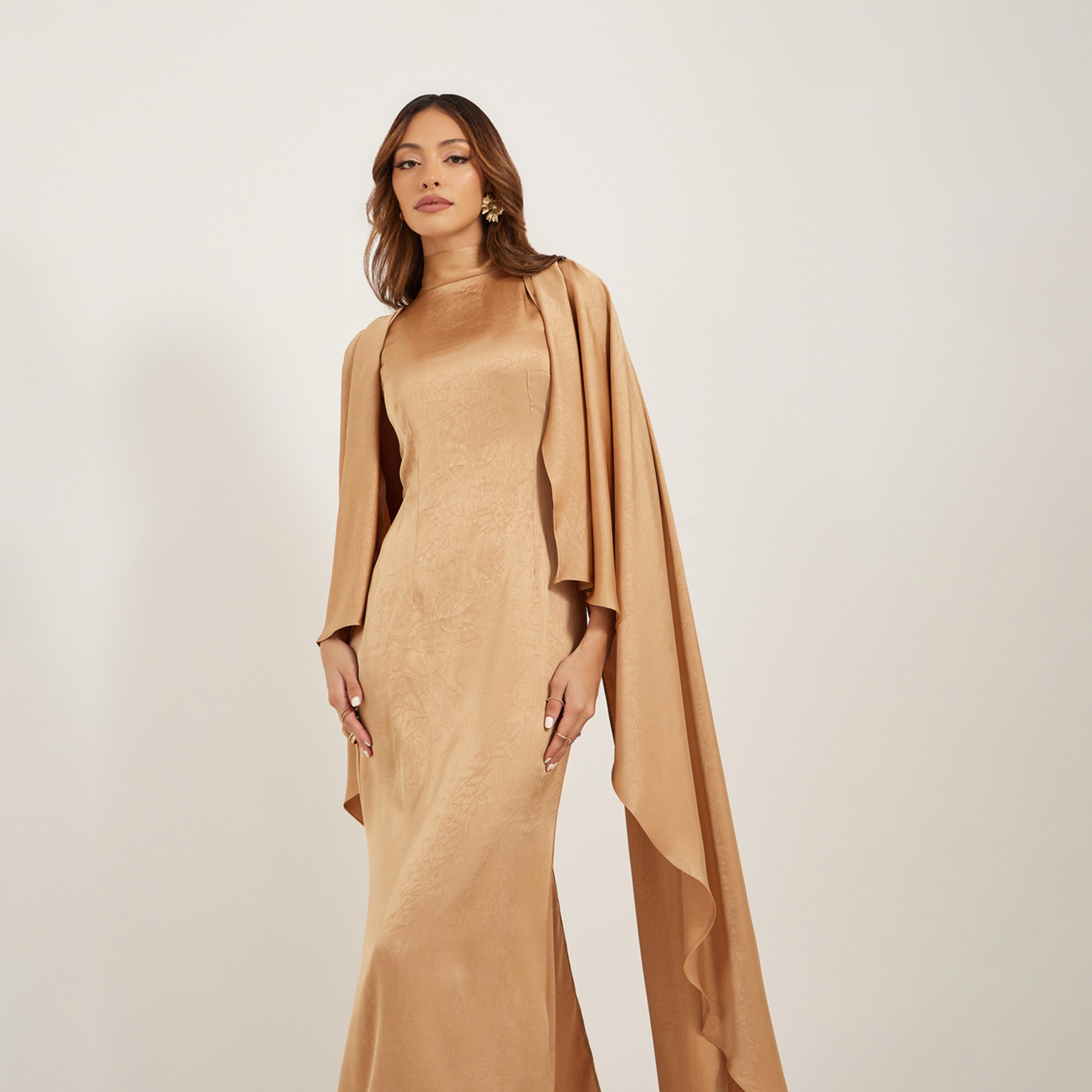 Styli Plain Cape Sleeves A-Line Maxi Dress-women-clothing-dresses-image-3