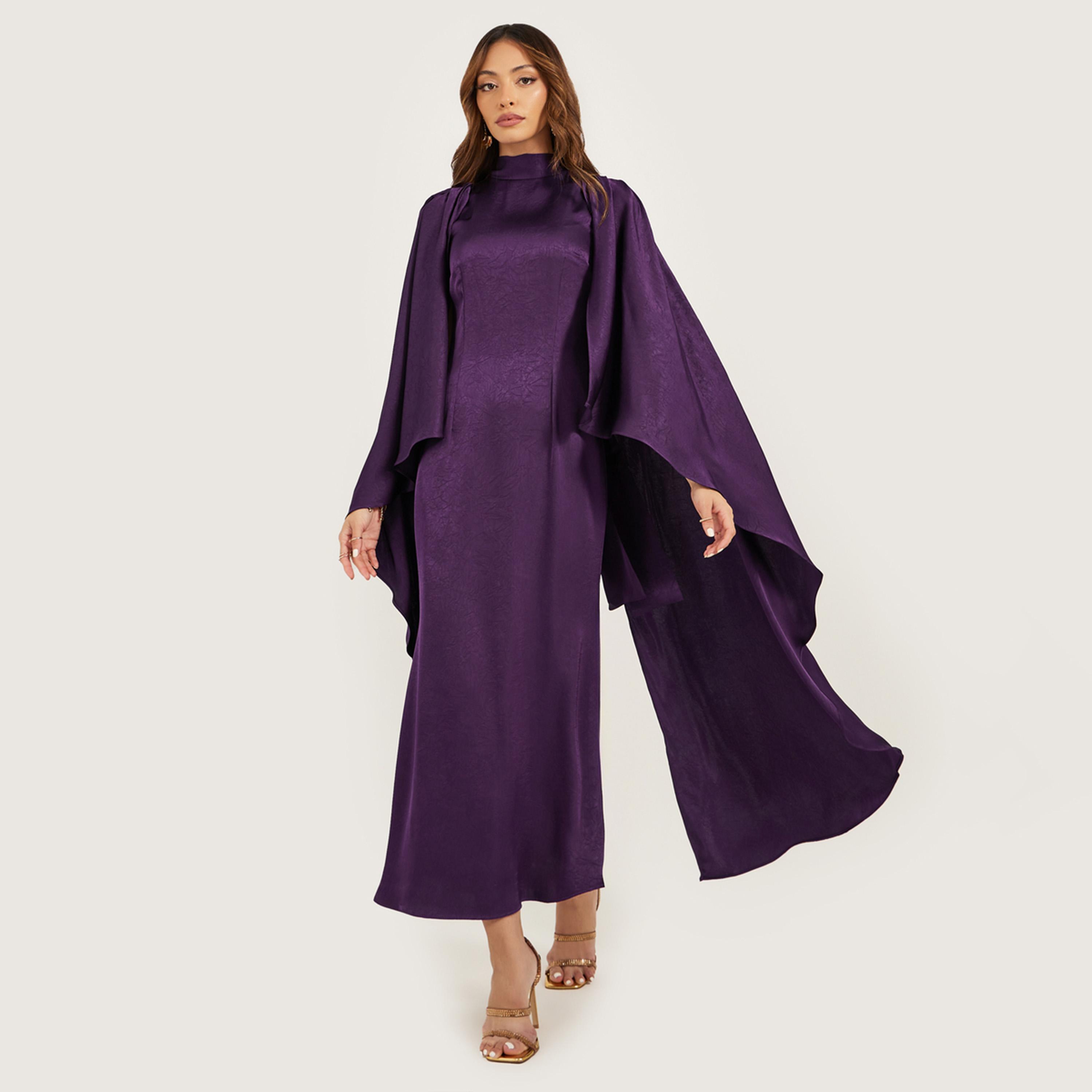 ستايلي - فستان ماكسي سادة بأكمام واسعة وقصة A-women-clothing-dresses-image-1