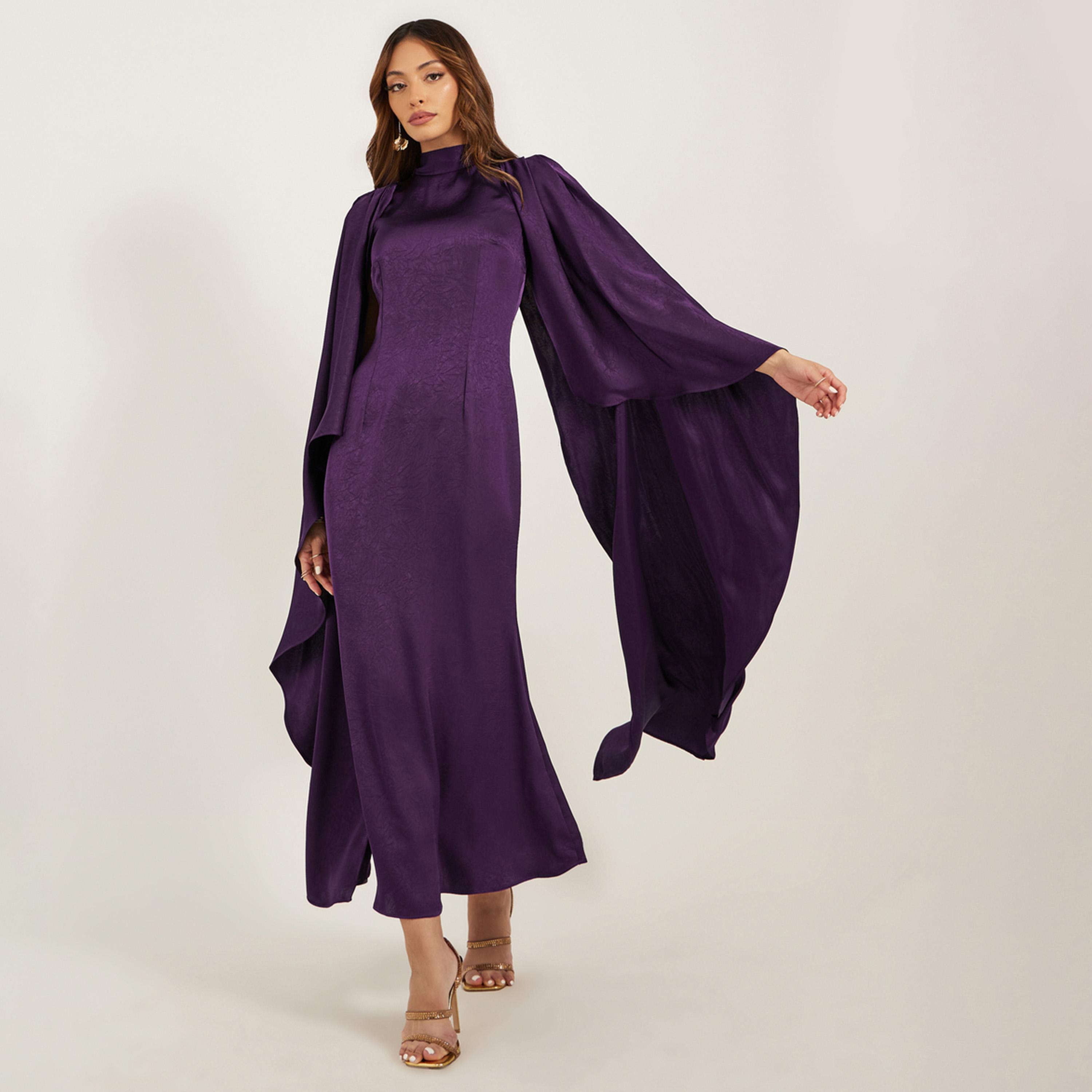 ستايلي - فستان ماكسي سادة بأكمام واسعة وقصة A-women-clothing-dresses-image-2