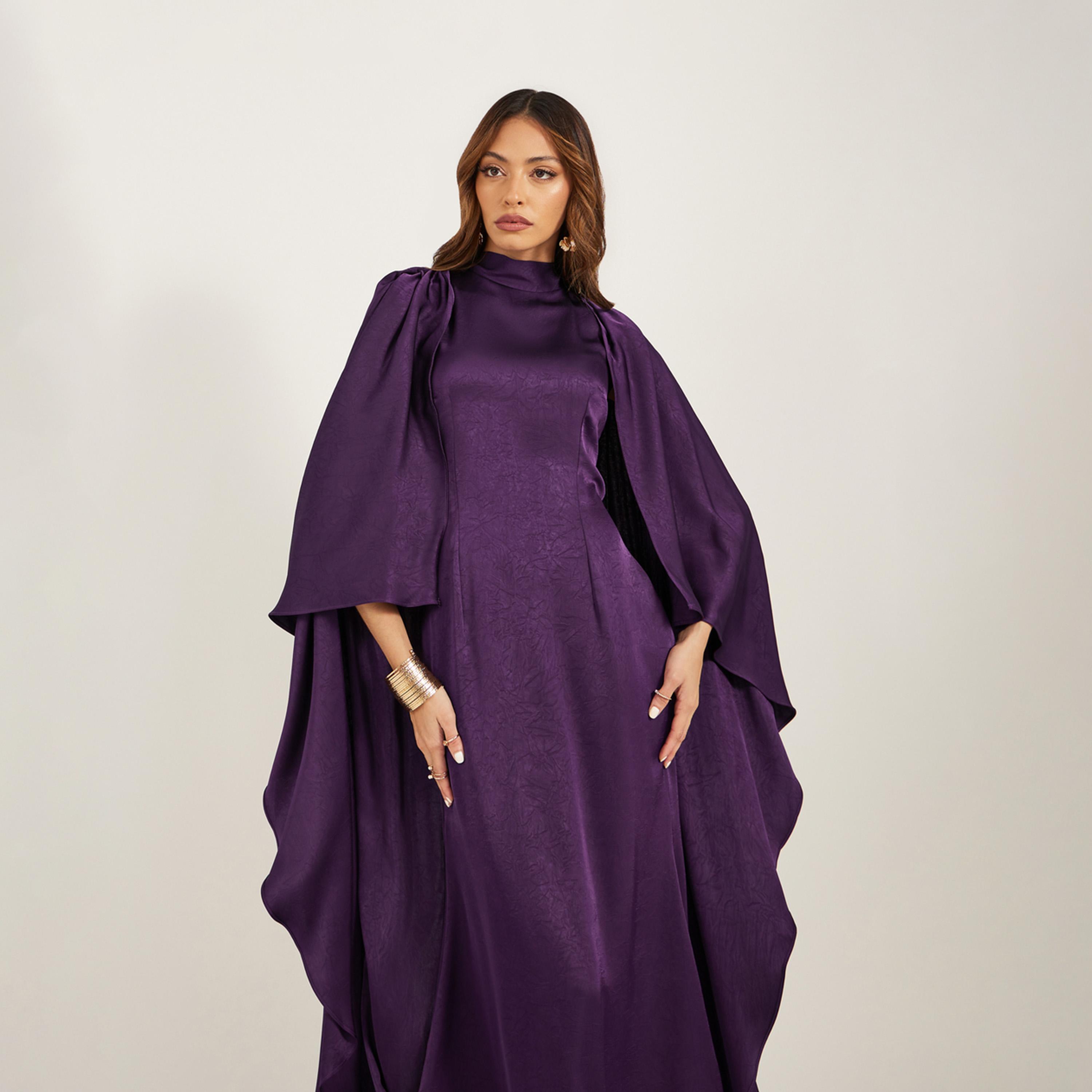 Styli Plain Cape Sleeves A-Line Maxi Dress-women-clothing-dresses-image-3