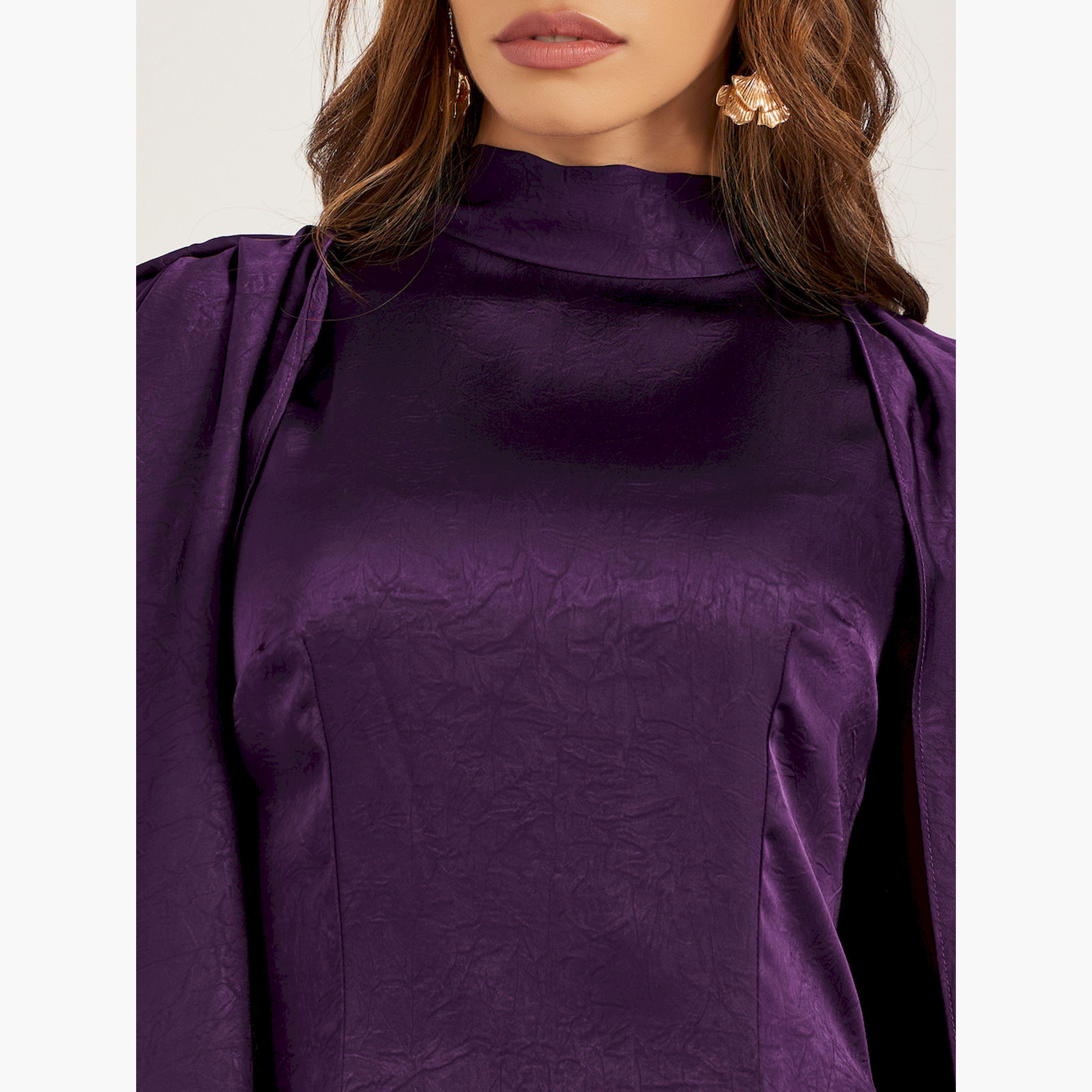Styli Plain Cape Sleeves A-Line Maxi Dress-women-clothing-dresses-image-4