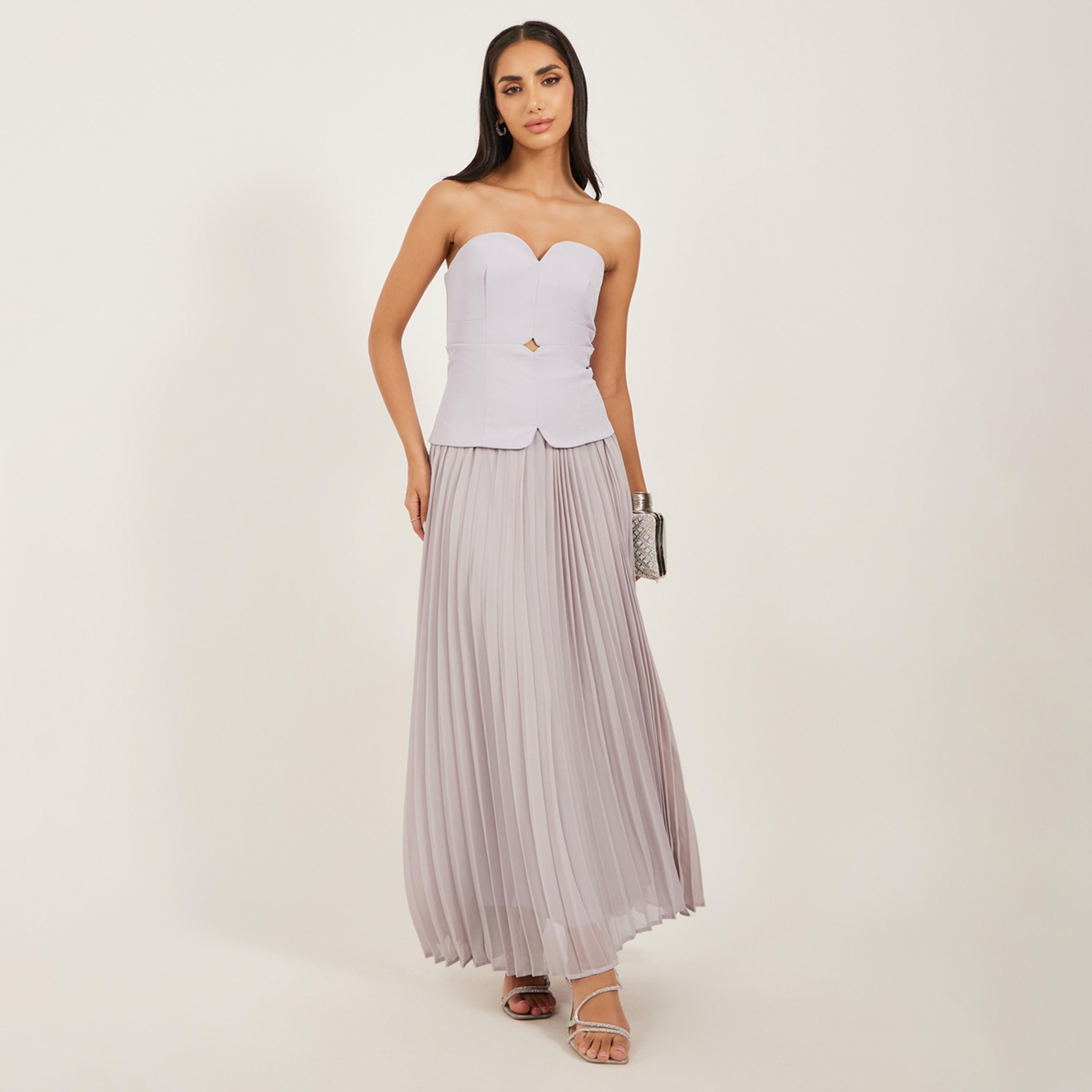 Styli Plain Pleated Strapless A-Line Maxi Dress-women-clothing-dresses-image-1
