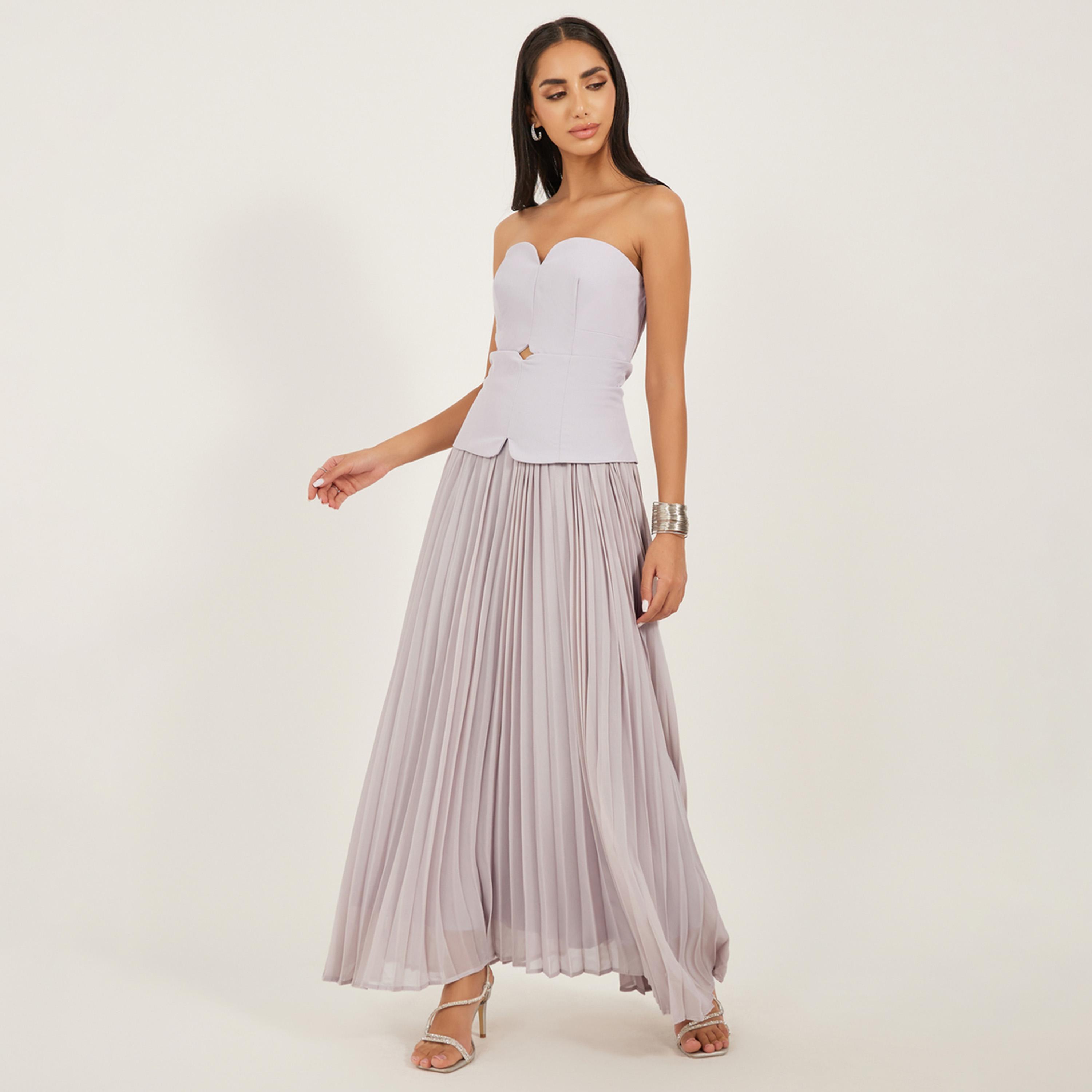 Styli Plain Pleated Strapless A-Line Maxi Dress-women-clothing-dresses-image-2