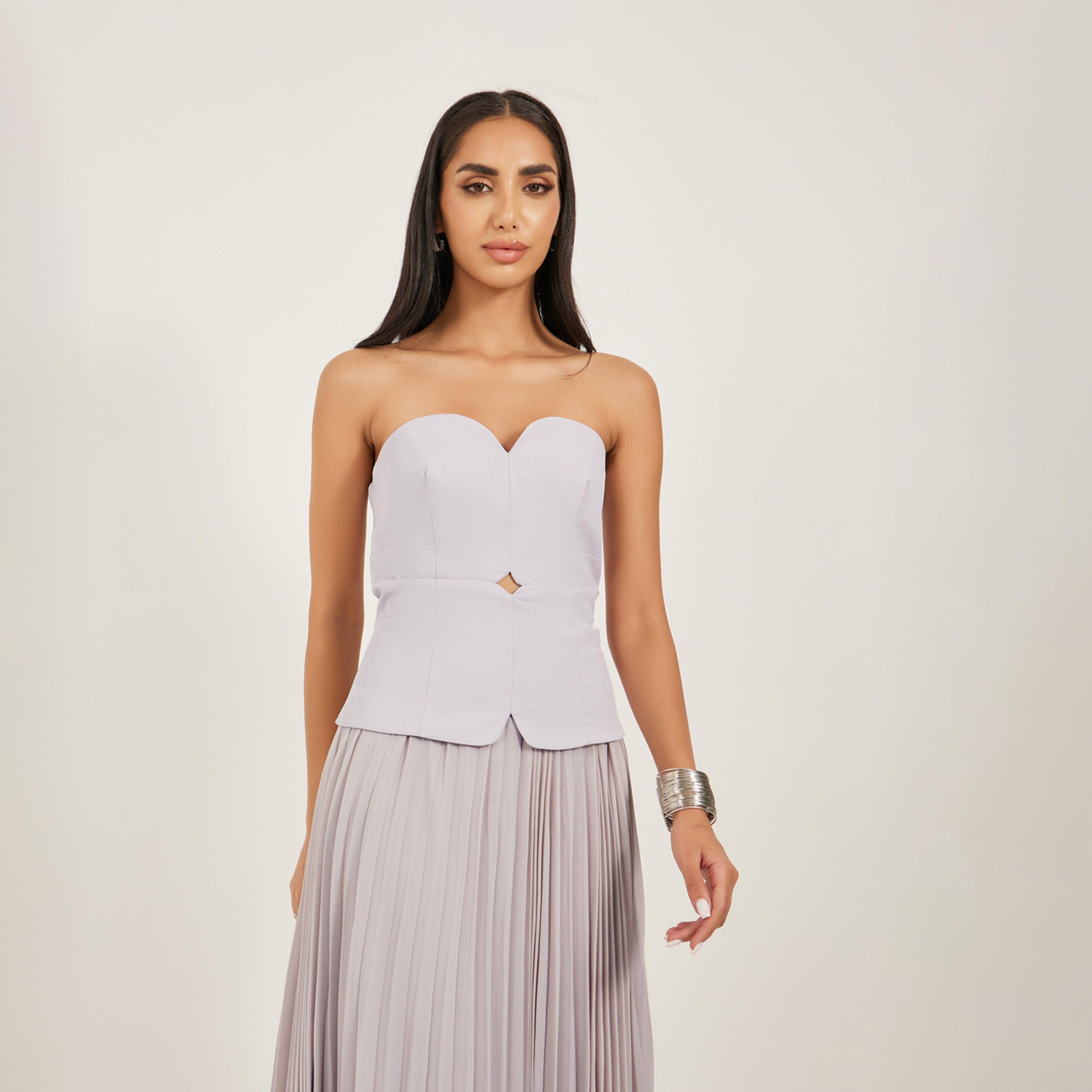 Styli Plain Pleated Strapless A-Line Maxi Dress-women-clothing-dresses-image-3