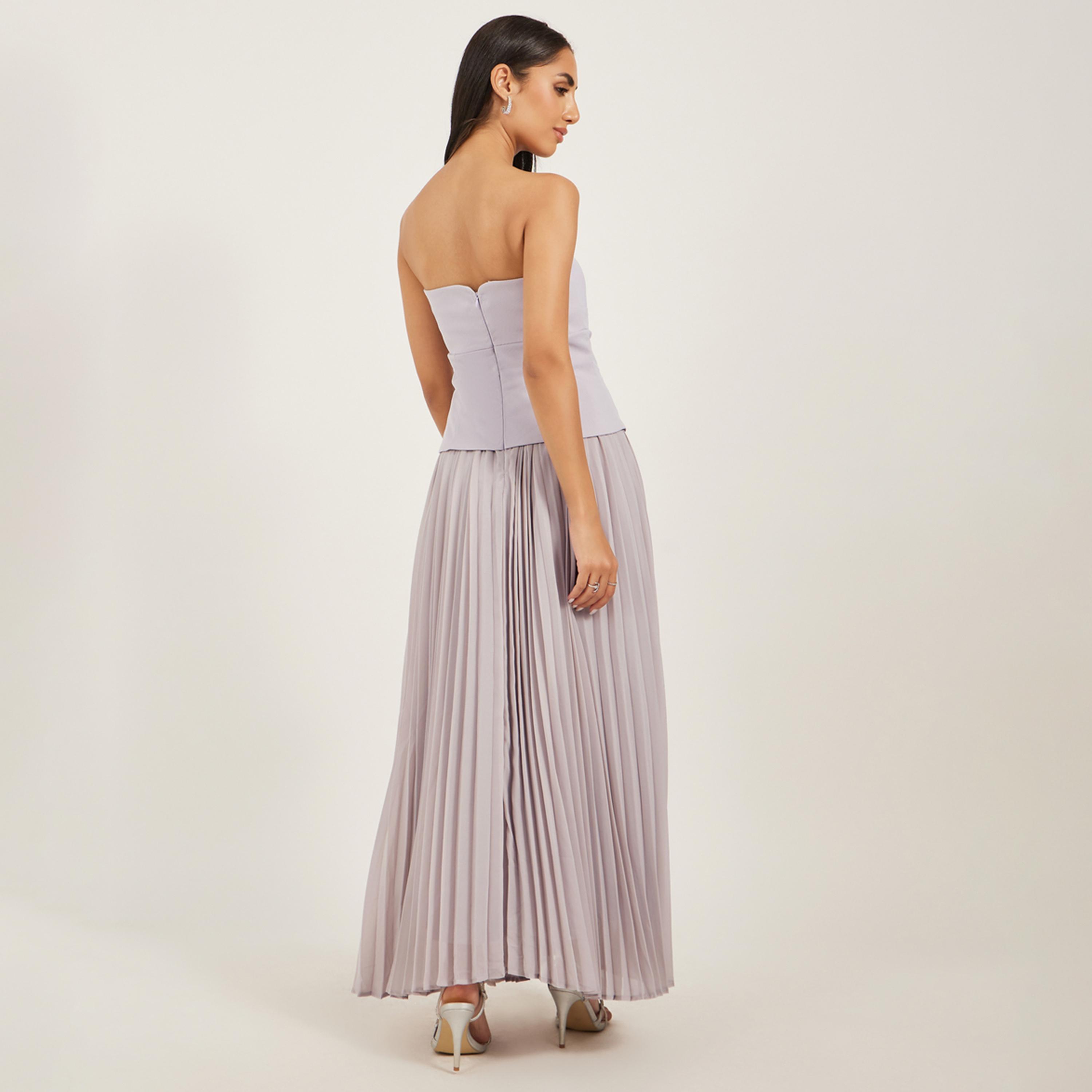 ستايلي - فستان ماكسي سادة بدون حمالات بقصة A-women-clothing-dresses-image-5
