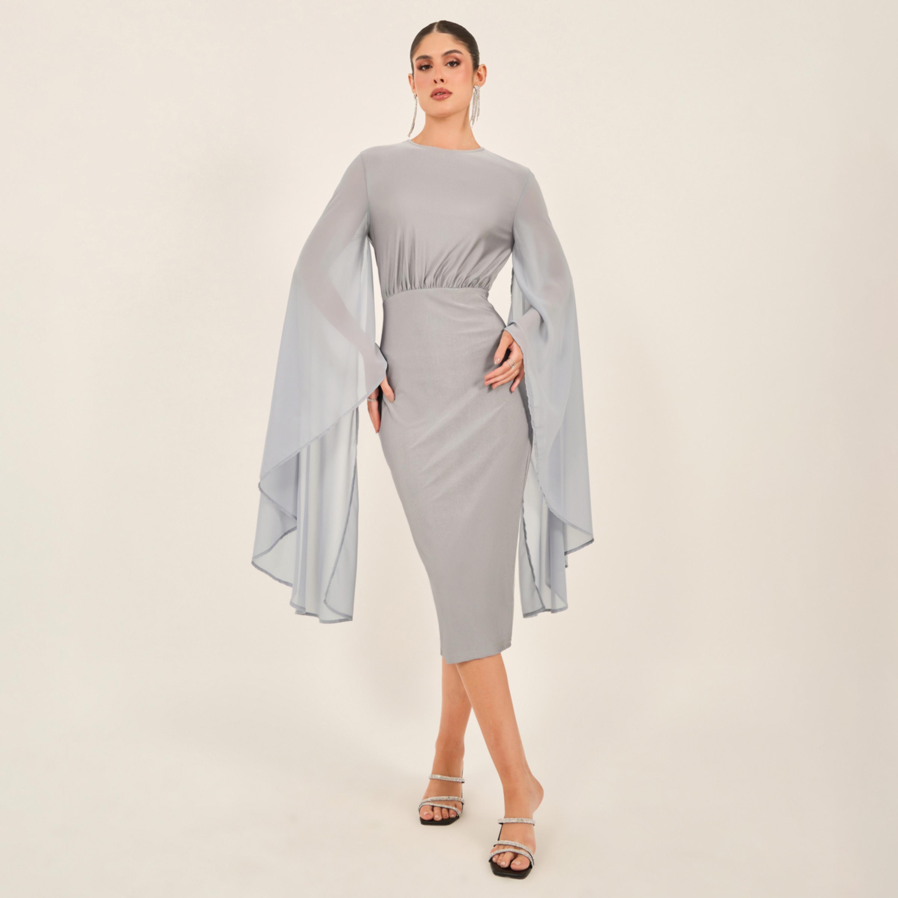 ستايلي - فستان ضيق متوسط الطول بأكمام واسعة-women-clothing-dresses-image-1