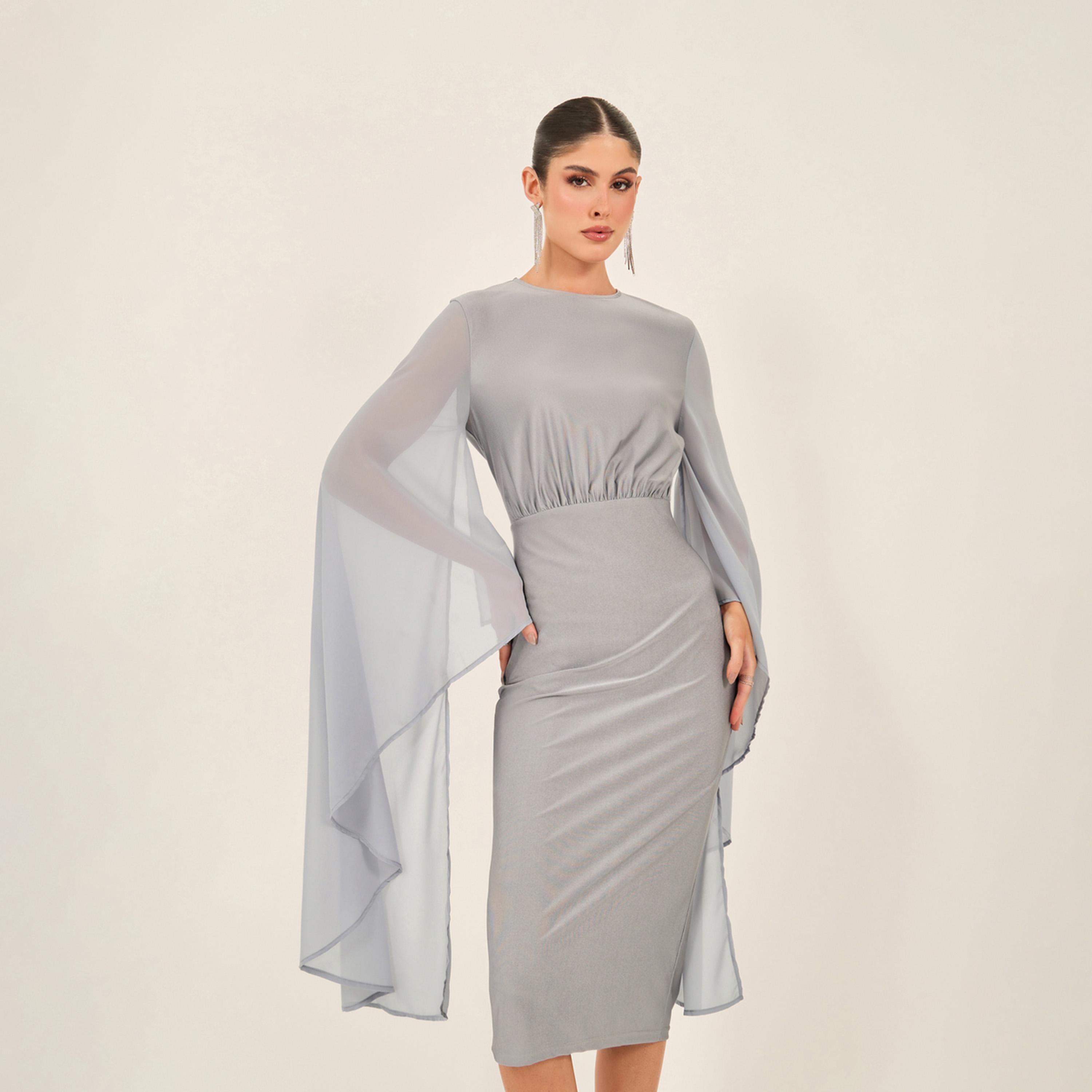 ستايلي - فستان ضيق متوسط الطول بأكمام واسعة-women-clothing-dresses-image-3