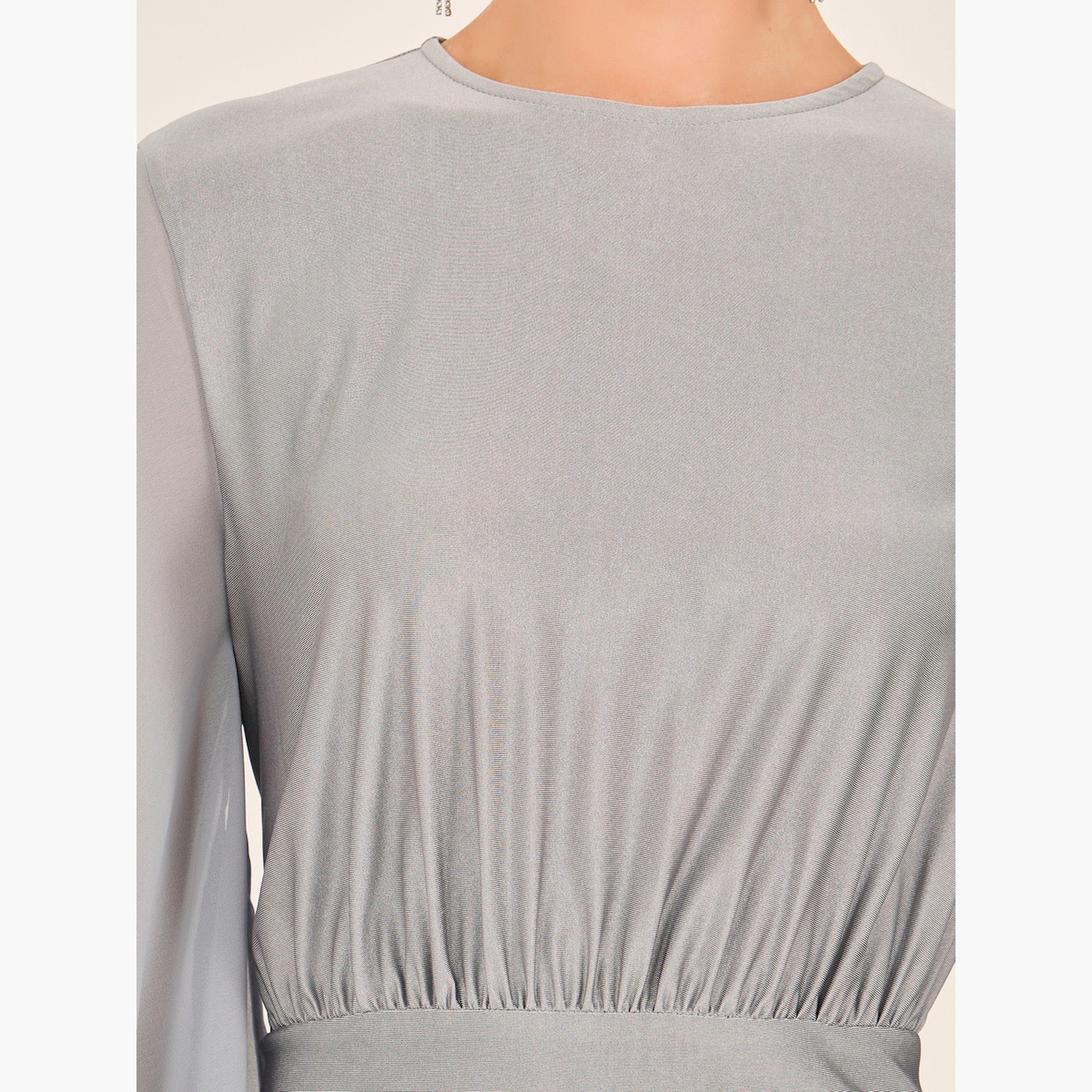 ستايلي - فستان ضيق متوسط الطول بأكمام واسعة-women-clothing-dresses-image-4