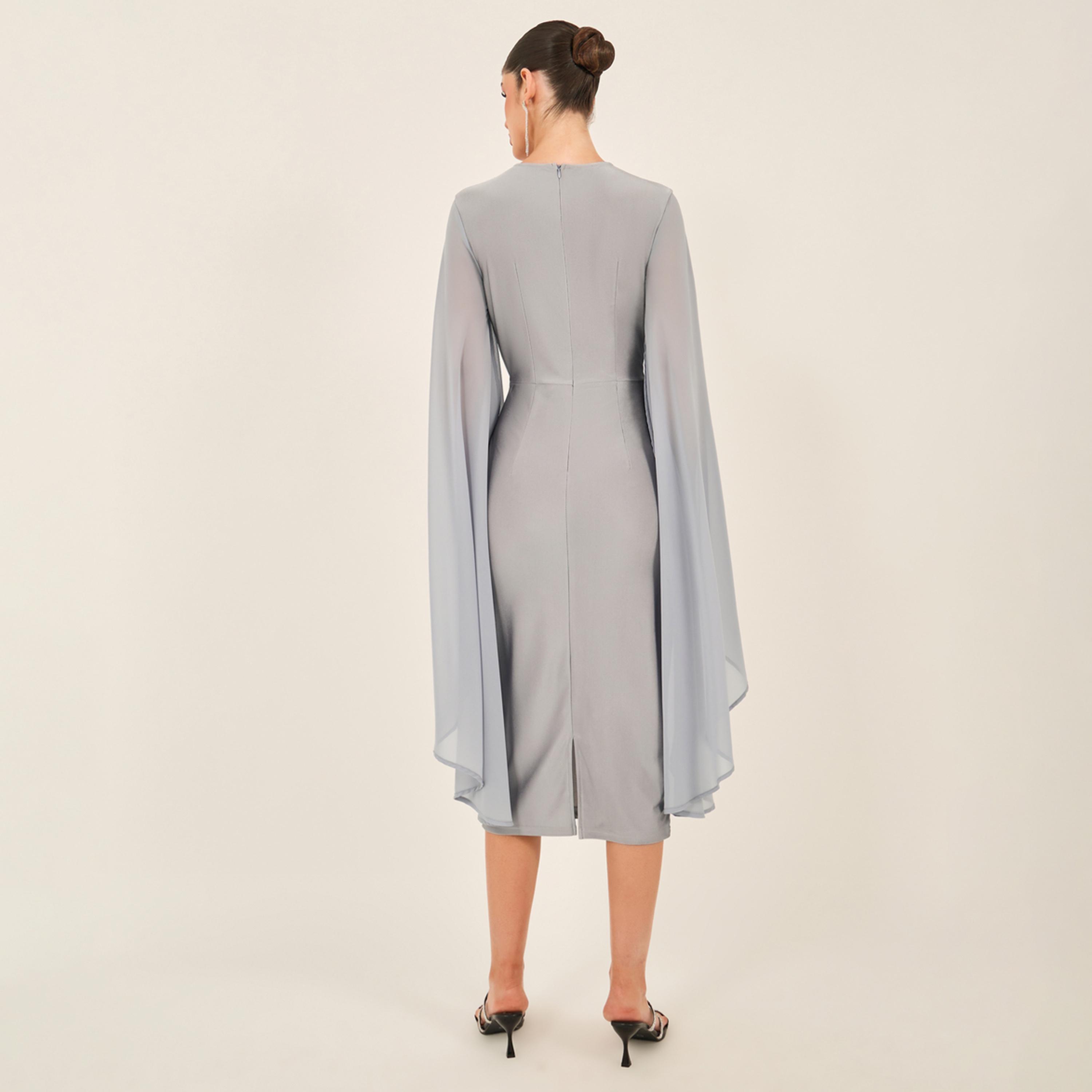 ستايلي - فستان ضيق متوسط الطول بأكمام واسعة-women-clothing-dresses-image-5