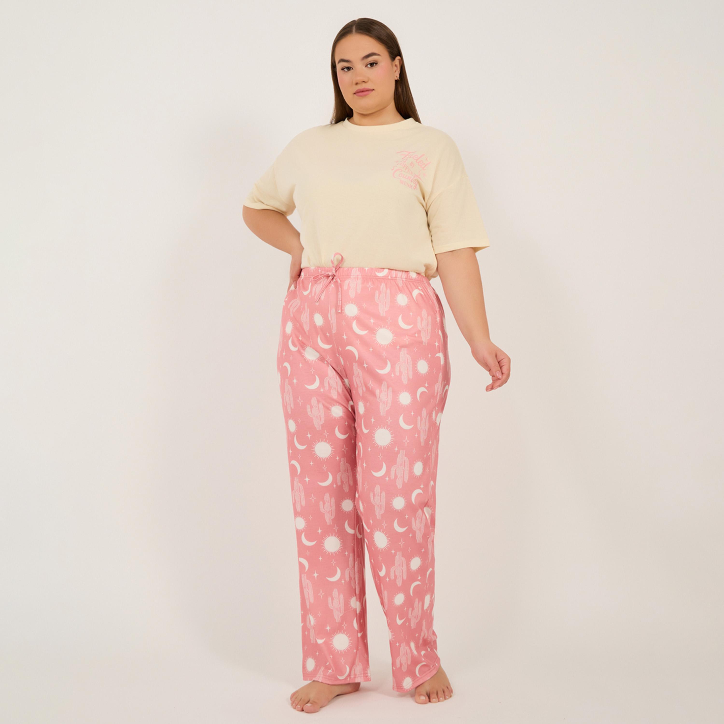 Styli Plus Size Graphic Print T-Shirt and Pyjama Set-women-clothing-nightwear-pyjamas-longsets-image-4