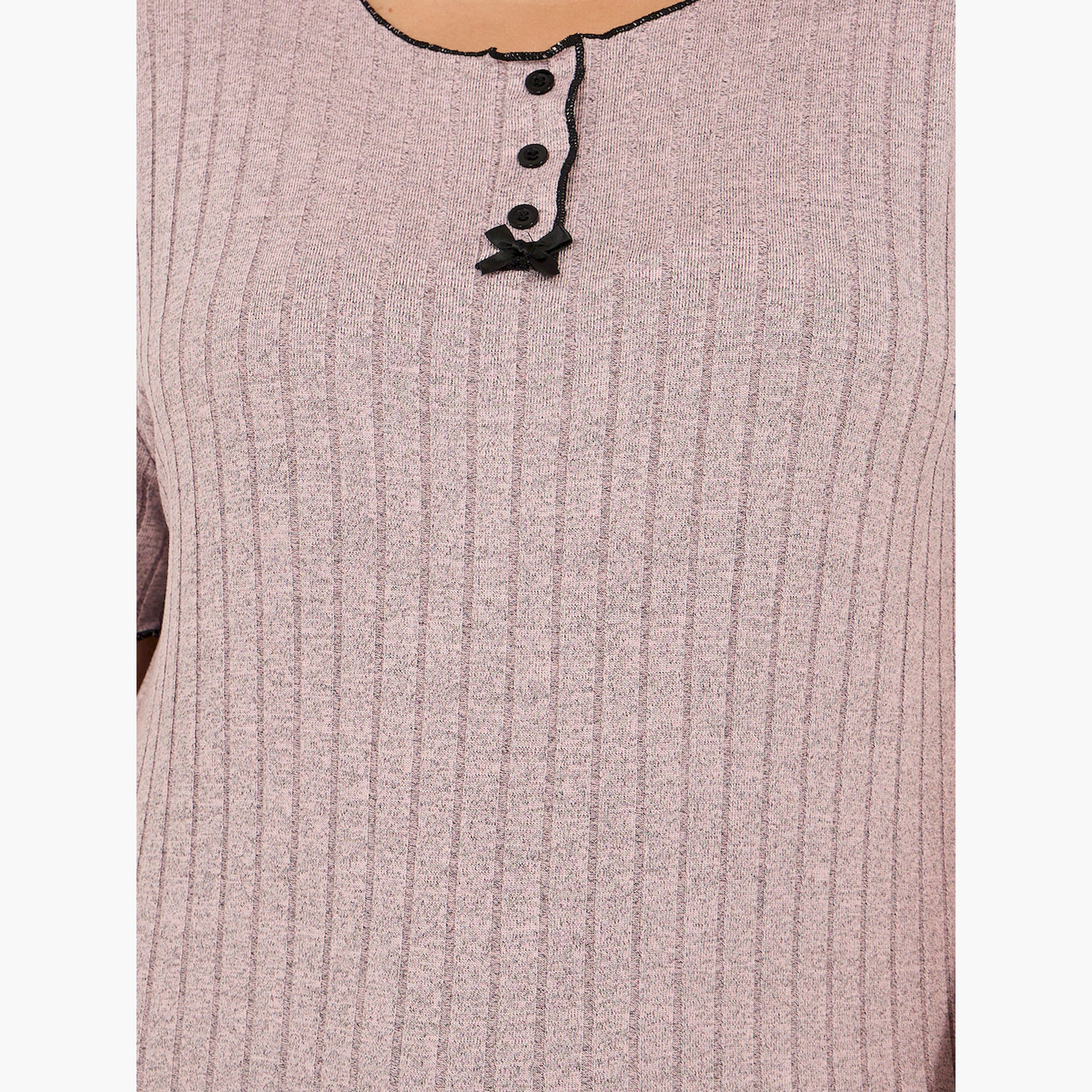 Styli Plus Size Rib Knit Round Neck Top and Pyjama Set-women-clothing-nightwear-pyjamas-longsets-image-3
