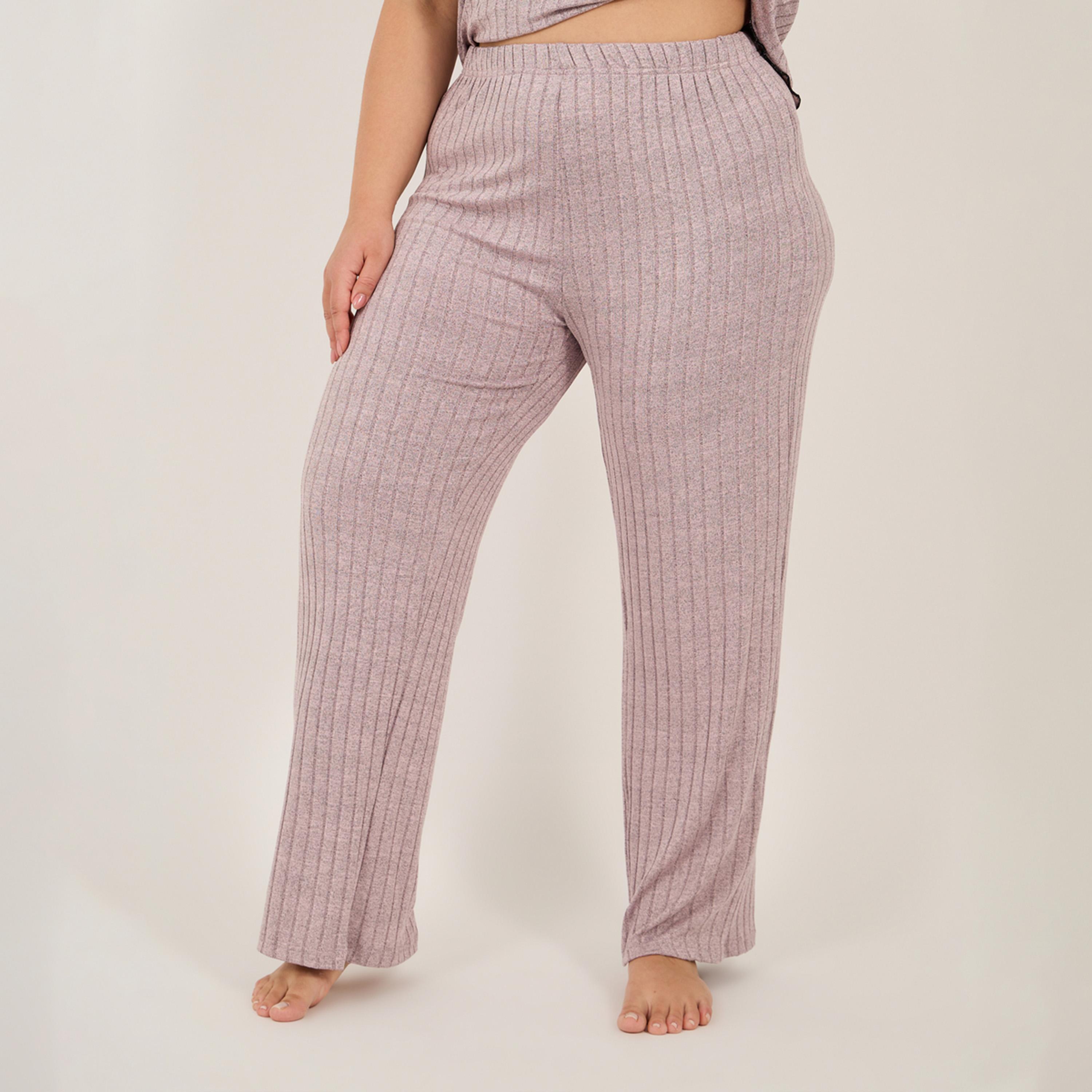 Styli Plus Size Rib Knit Round Neck Top and Pyjama Set-women-clothing-nightwear-pyjamas-longsets-image-4