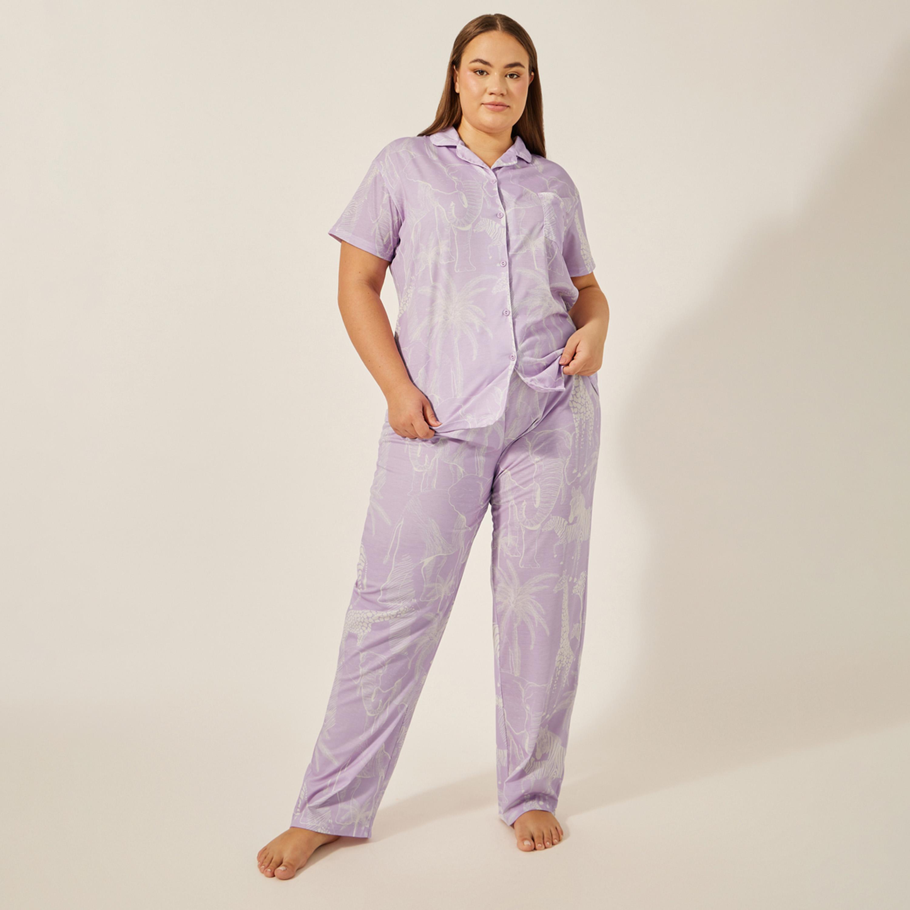 Styli Unwind Tiger Print Button Through Shirt And Pj Set - Luxe Tropical-women-clothing-nightwear-pyjamas-longsets-image-1