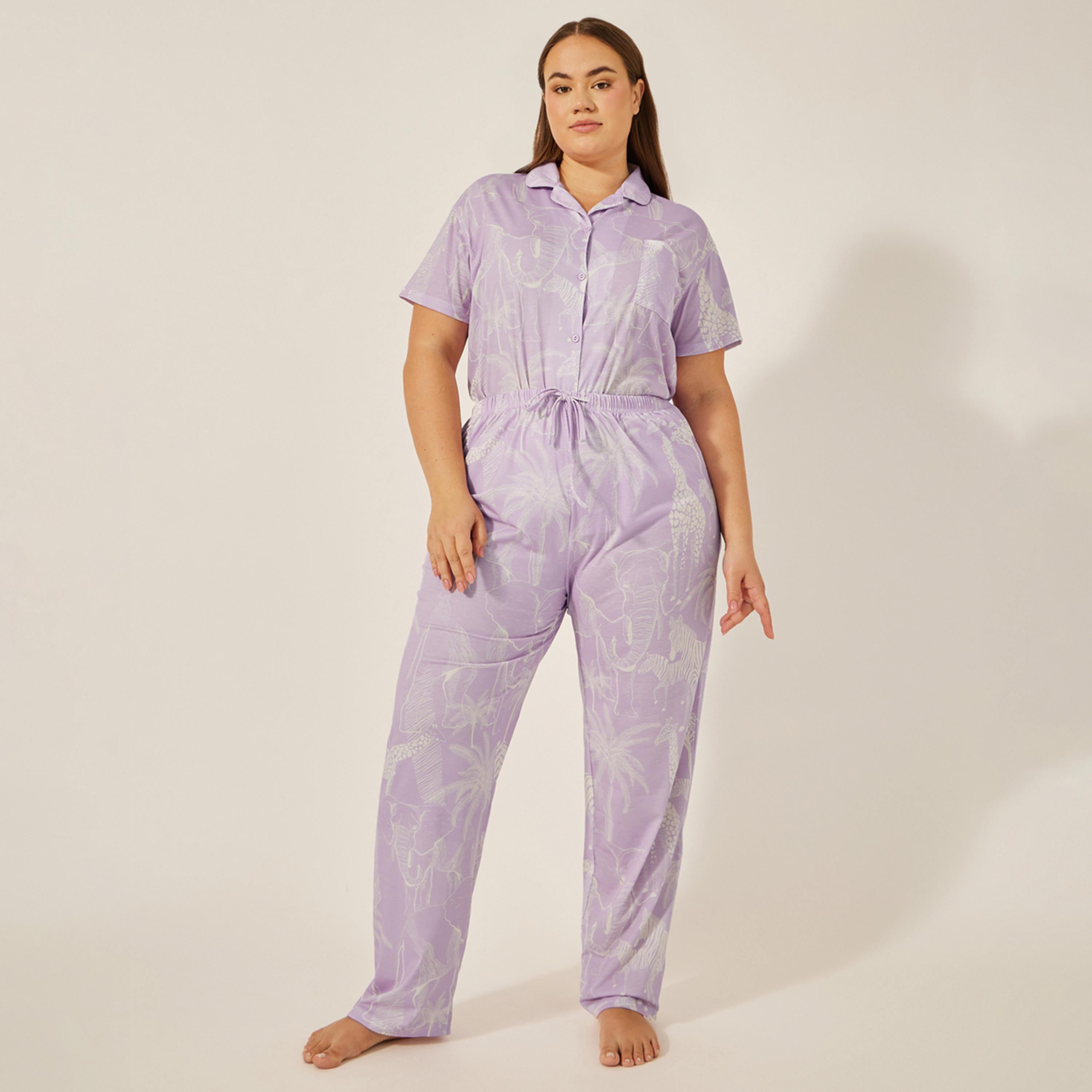 Styli Unwind Tiger Print Button Through Shirt And Pj Set - Luxe Tropical-women-clothing-nightwear-pyjamas-longsets-image-5