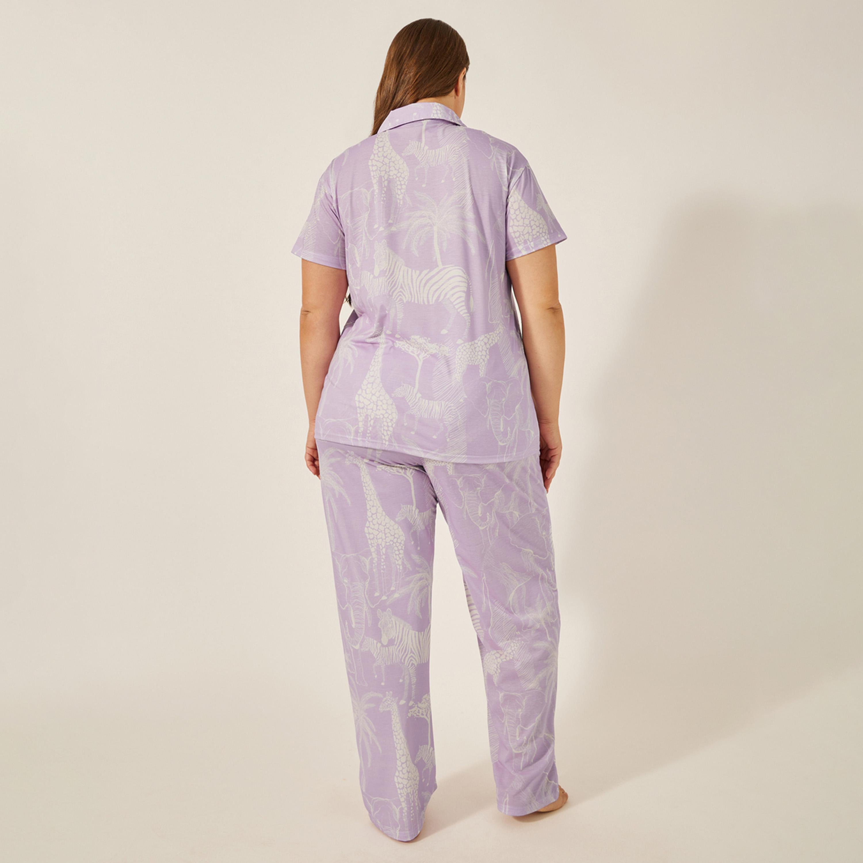 Styli Unwind Tiger Print Button Through Shirt And Pj Set - Luxe Tropical-women-clothing-nightwear-pyjamas-longsets-image-6