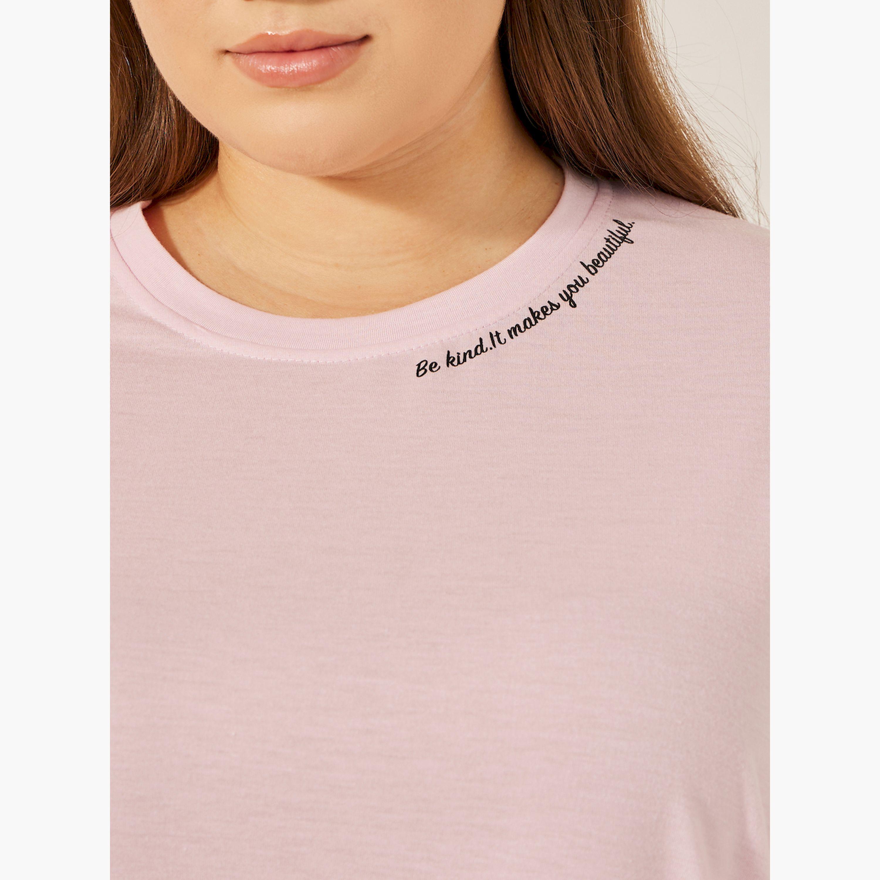 Styli Plus Size Slogan Print T-Shirt and Pyjama Set-women-clothing-nightwear-pyjamas-longsets-image-3