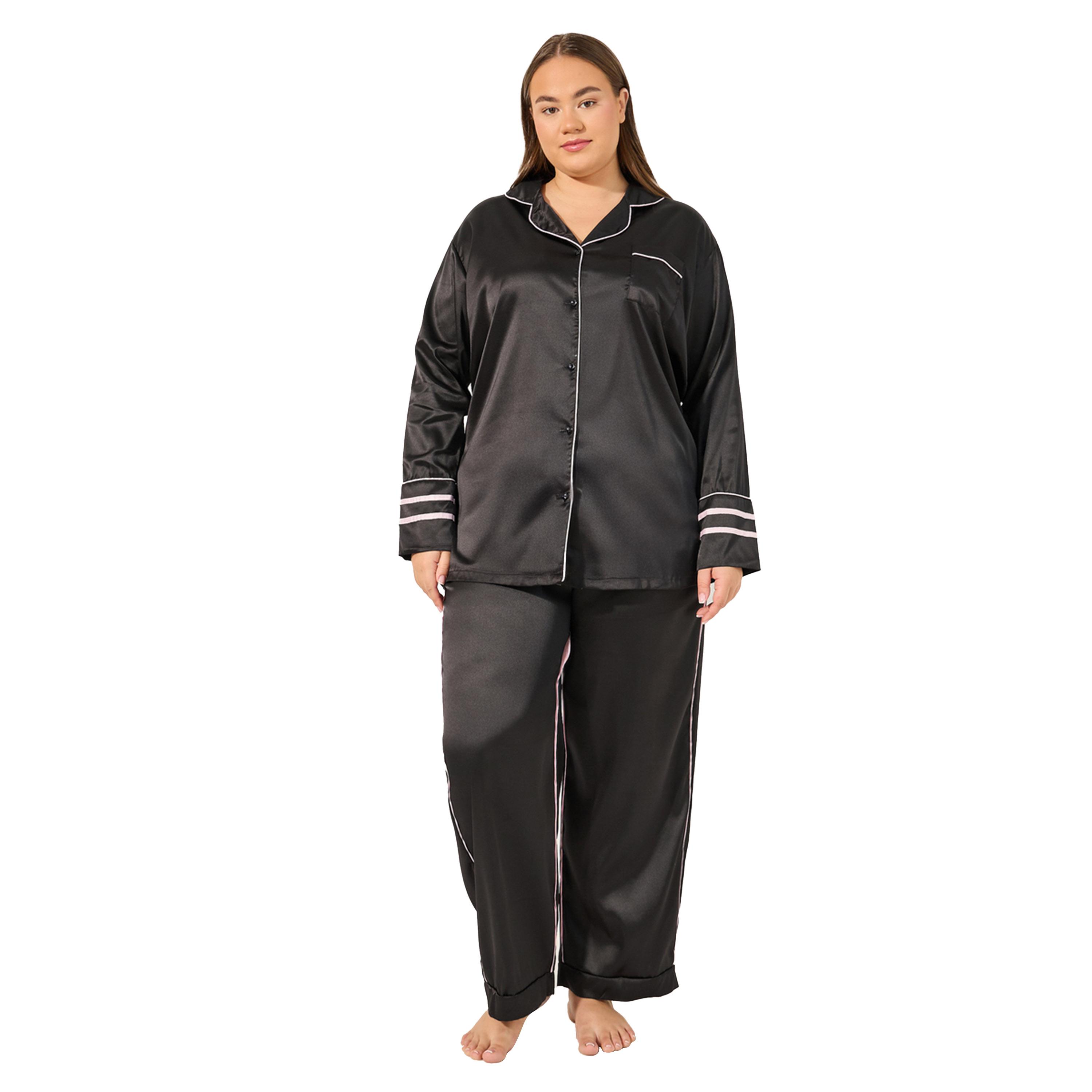 ستايلي -  طقم بيجاما ساتان مع تفاصيل تزيينية-women-clothing-nightwear-pyjamas-longsets-image-1