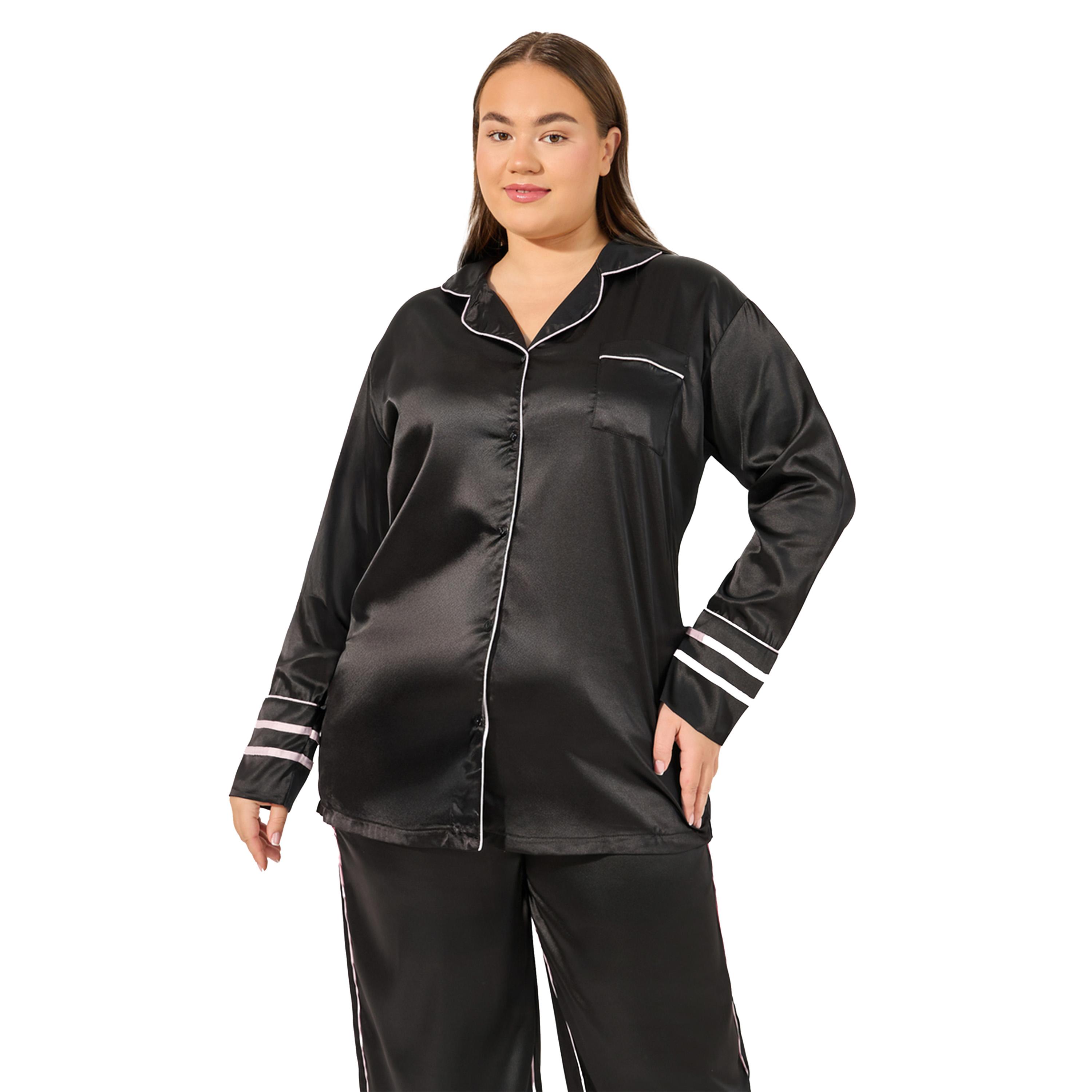 ستايلي -  طقم بيجاما ساتان مع تفاصيل تزيينية-women-clothing-nightwear-pyjamas-longsets-image-2