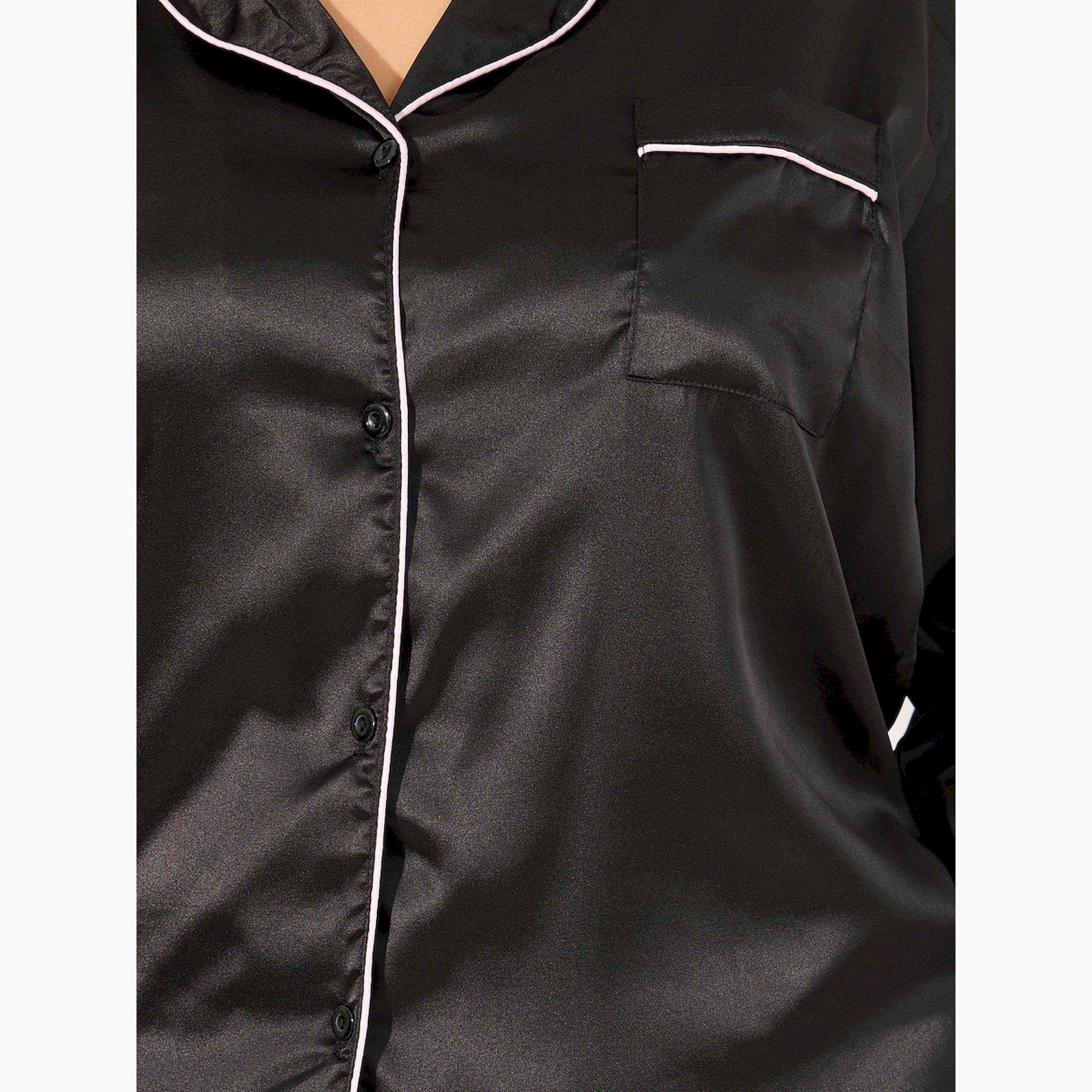 ستايلي -  طقم بيجاما ساتان مع تفاصيل تزيينية-women-clothing-nightwear-pyjamas-longsets-image-3