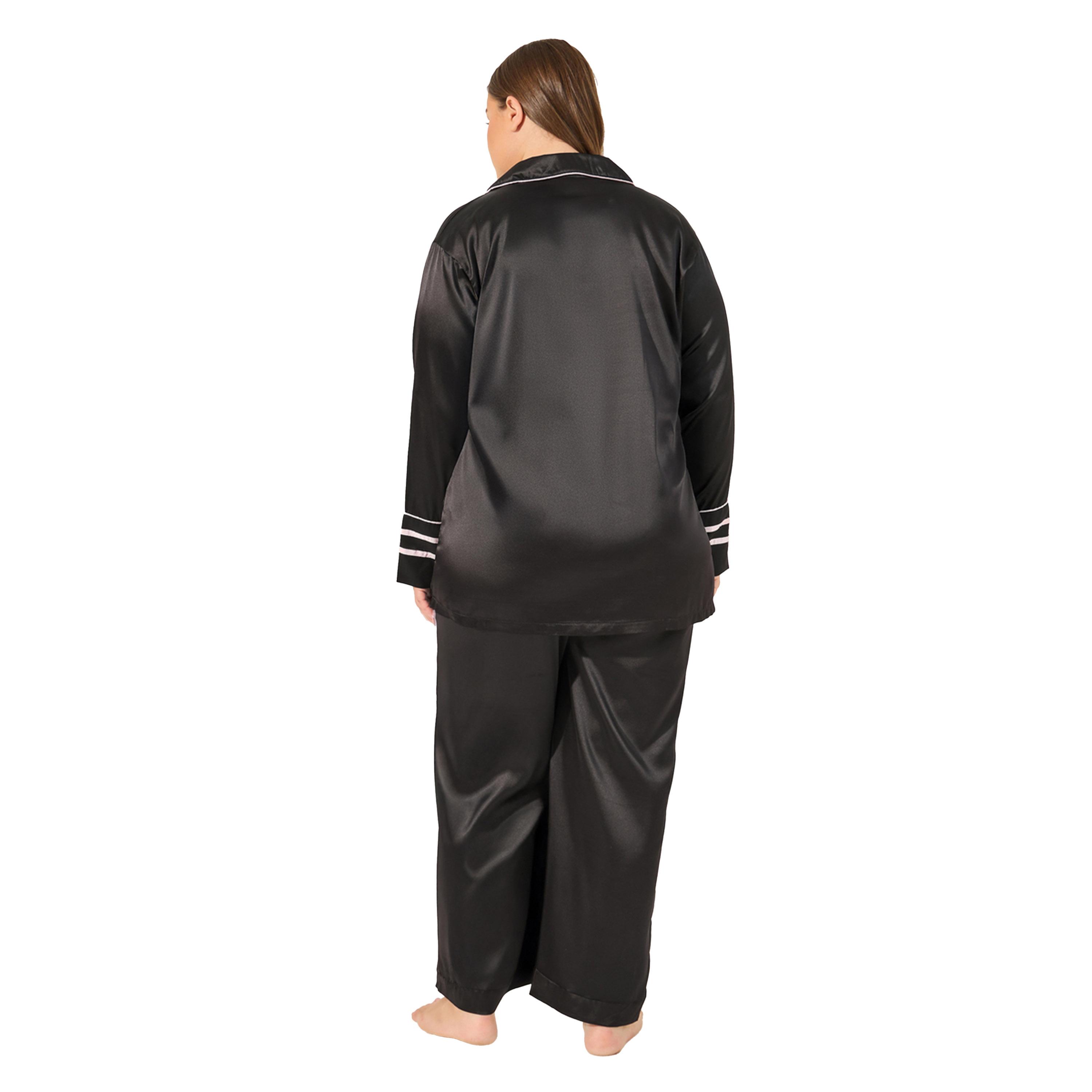 ستايلي -  طقم بيجاما ساتان مع تفاصيل تزيينية-women-clothing-nightwear-pyjamas-longsets-image-4