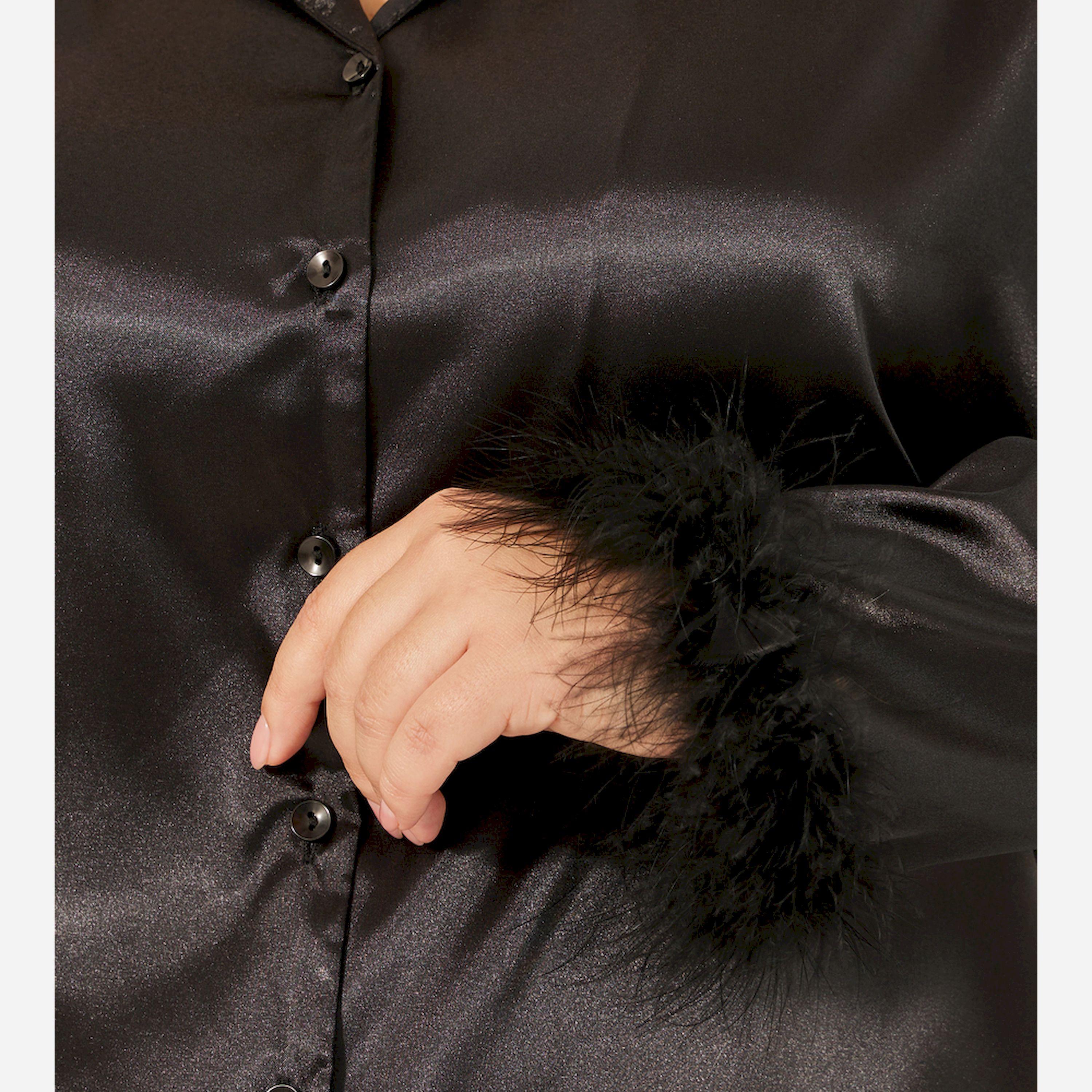 Styli Unwind Feather Trim Button Thru Shirt And Pj Set-women-clothing-nightwear-pyjamas-longsets-image-3