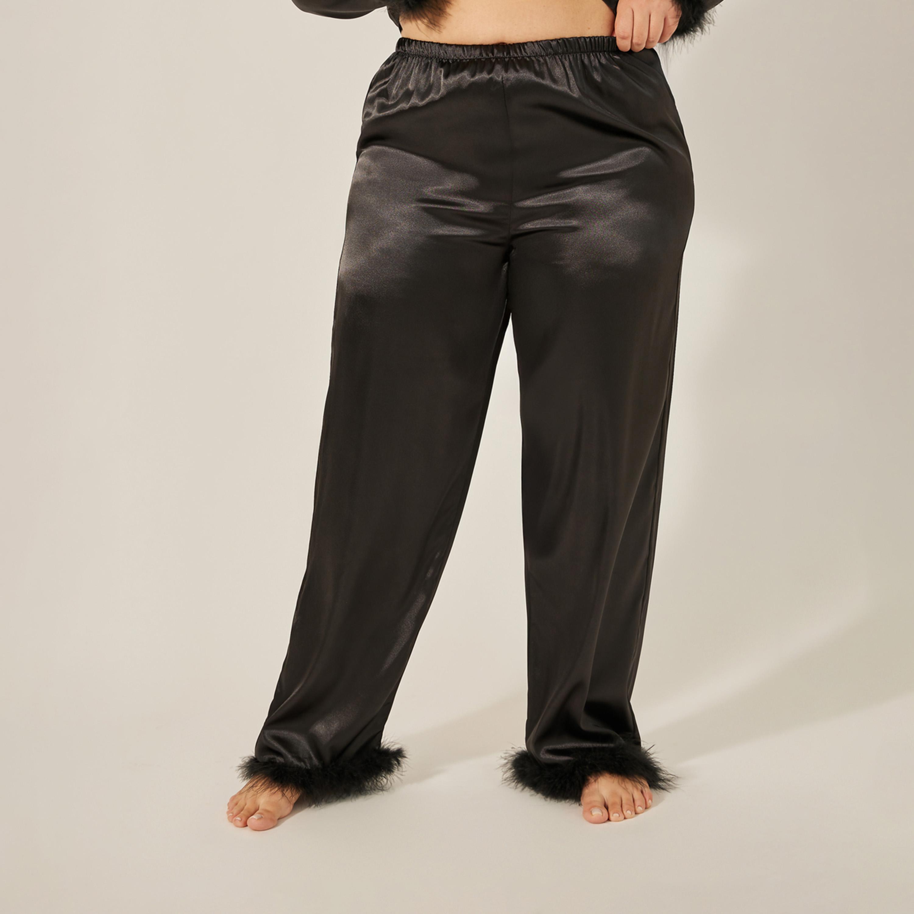 Styli Unwind Feather Trim Button Thru Shirt And Pj Set-women-clothing-nightwear-pyjamas-longsets-image-4
