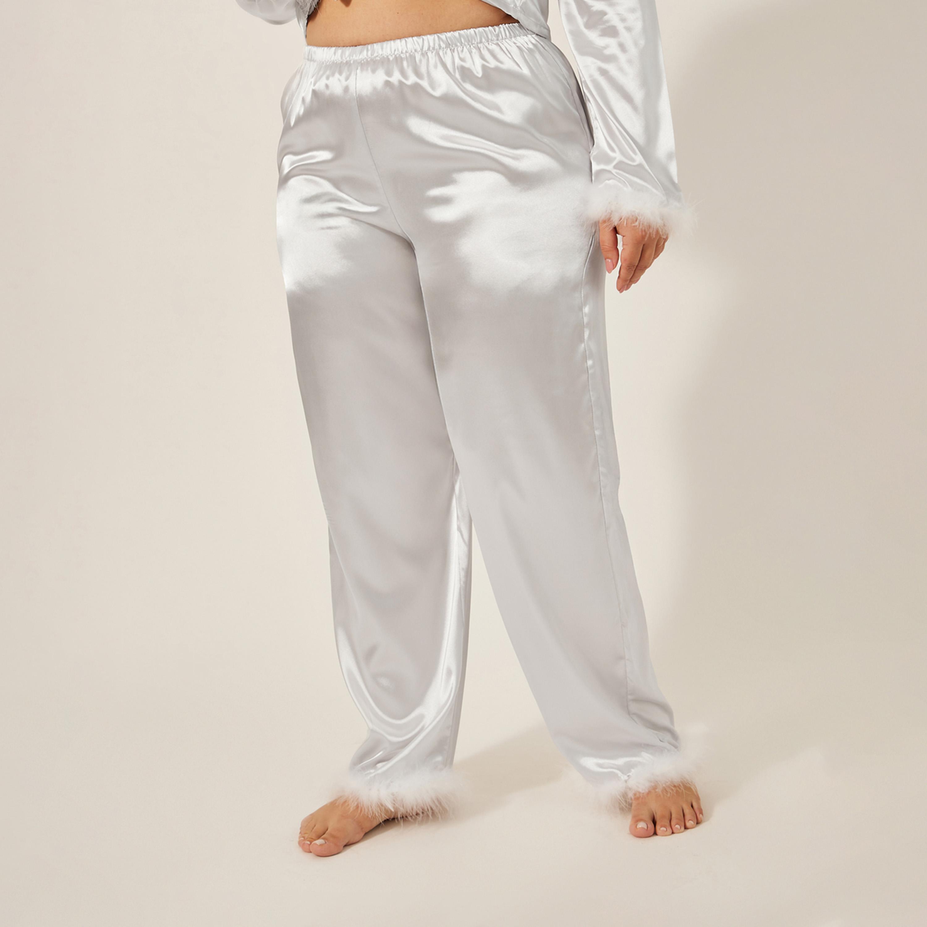 Styli Unwind Feather Trim Button Thru Shirt And Pj Set-women-clothing-nightwear-pyjamas-longsets-image-4