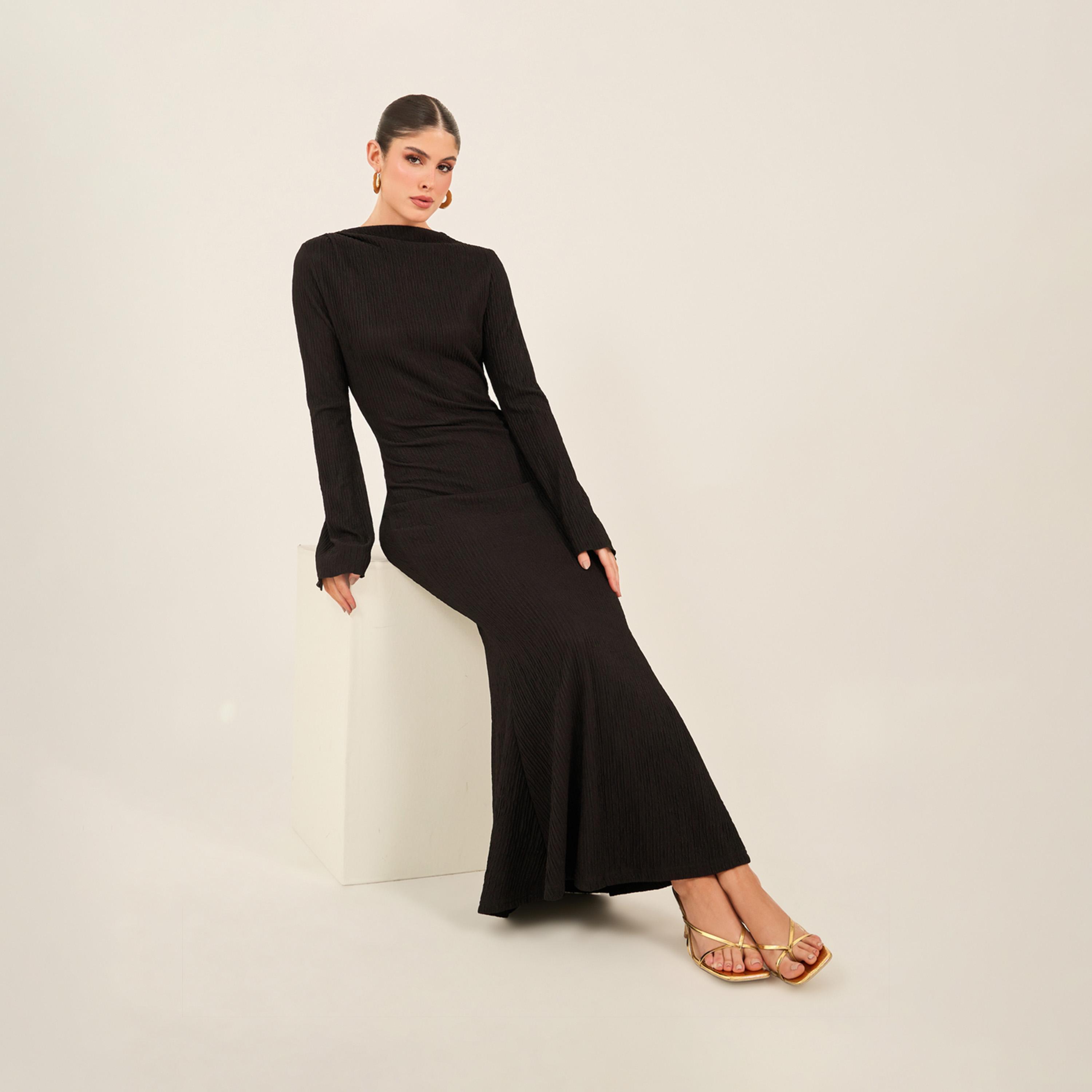 ستايلي - فستان ماكسي بتصميم حورية البحر وفتحة رقبة واسعة-women-clothing-dresses-image-1