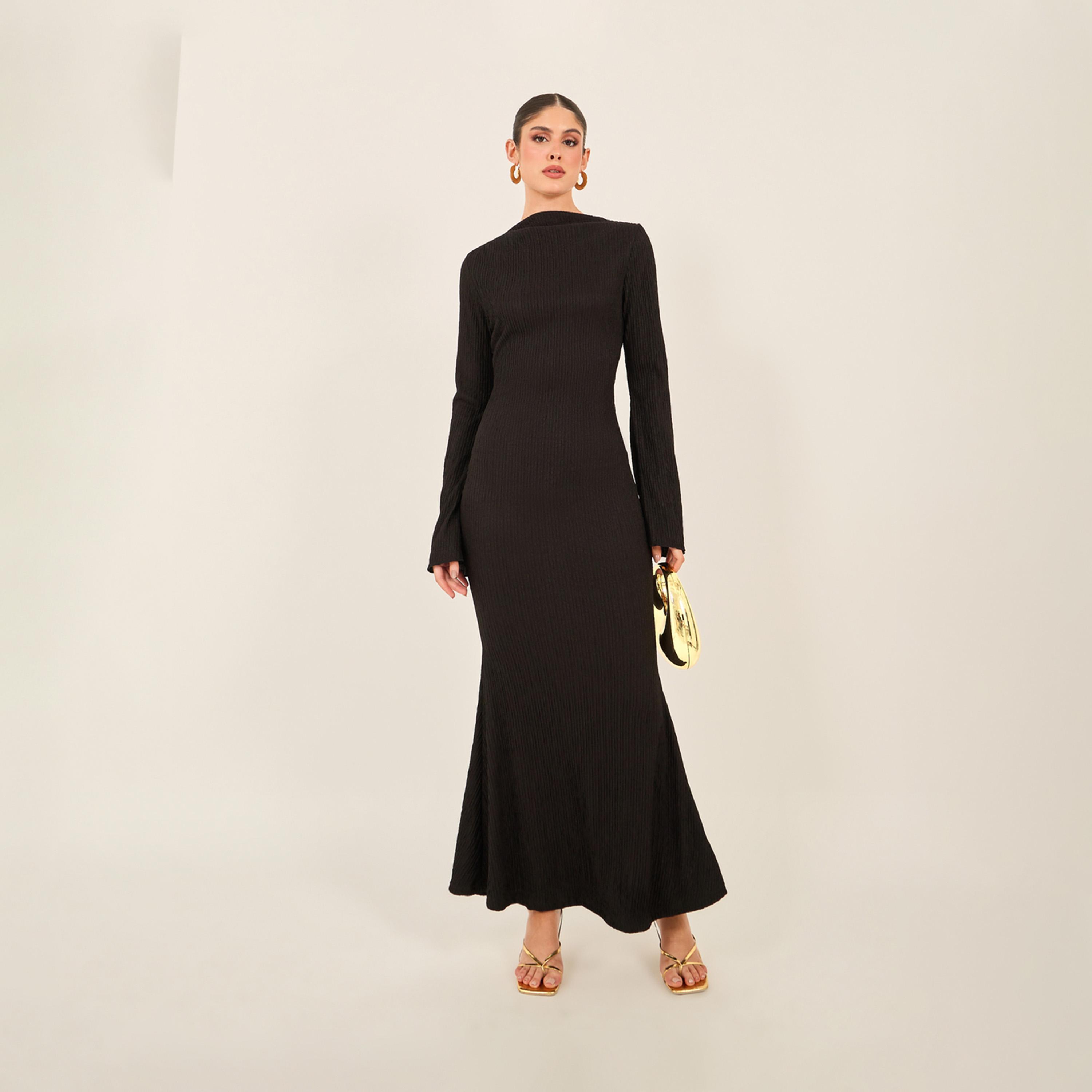 ستايلي - فستان ماكسي بتصميم حورية البحر وفتحة رقبة واسعة-women-clothing-dresses-image-2