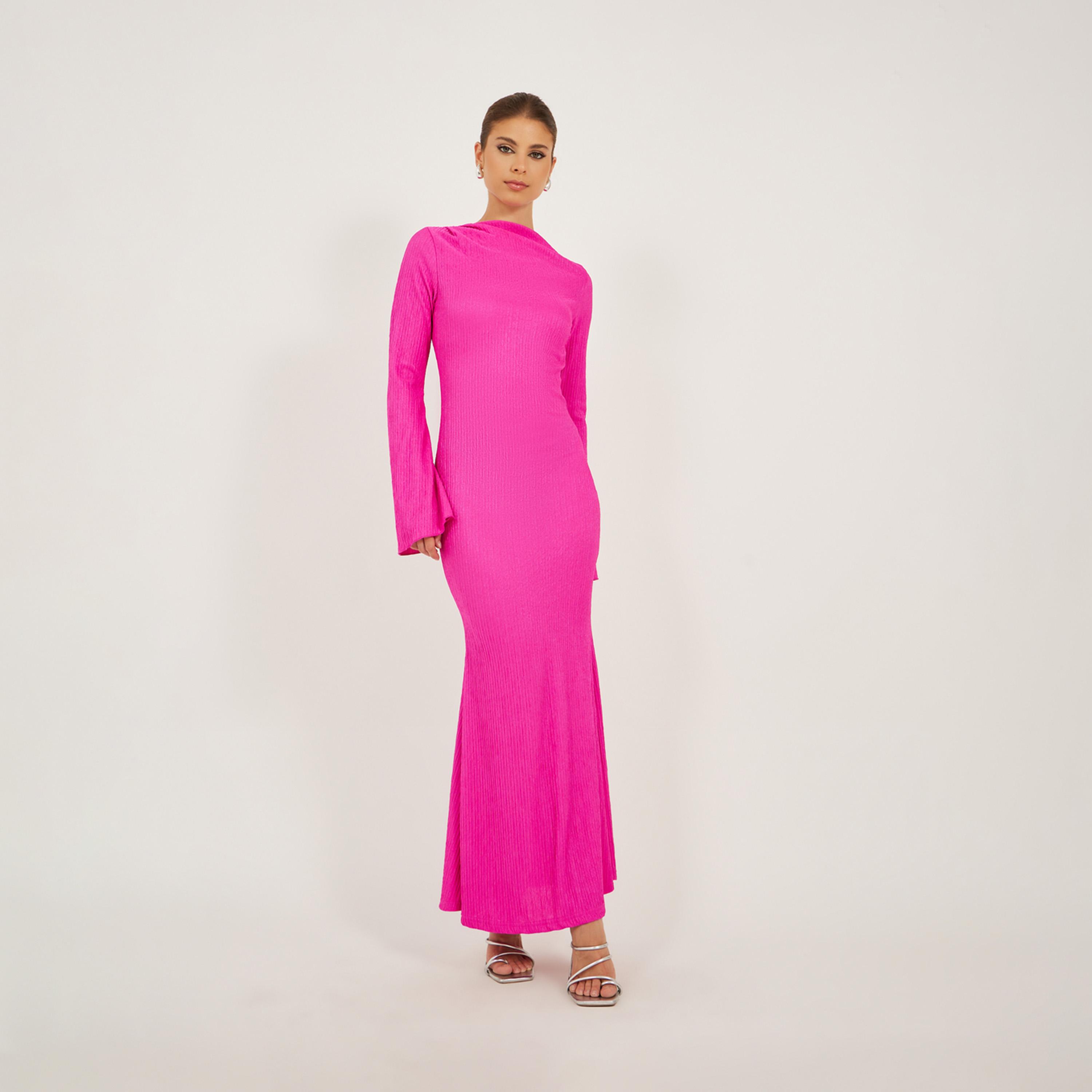 Styli Textured Boat Neck Mermaid Hem Maxi Dress-women-clothing-dresses-image-2