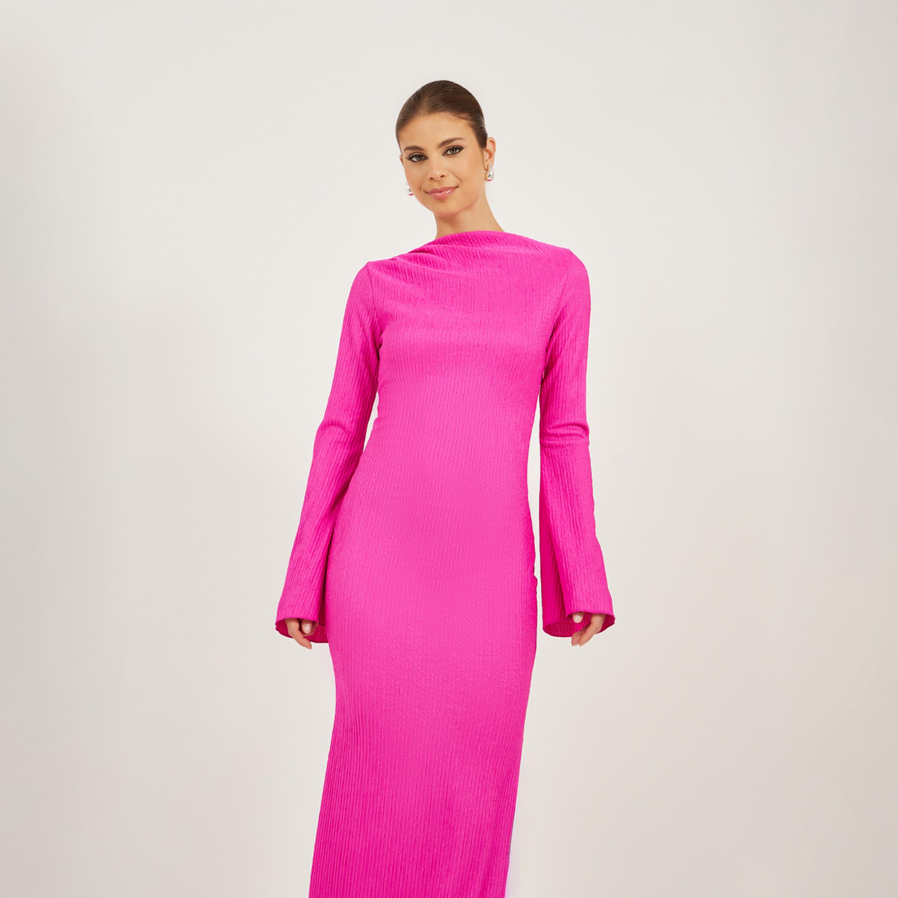 Styli Textured Boat Neck Mermaid Hem Maxi Dress-women-clothing-dresses-image-3