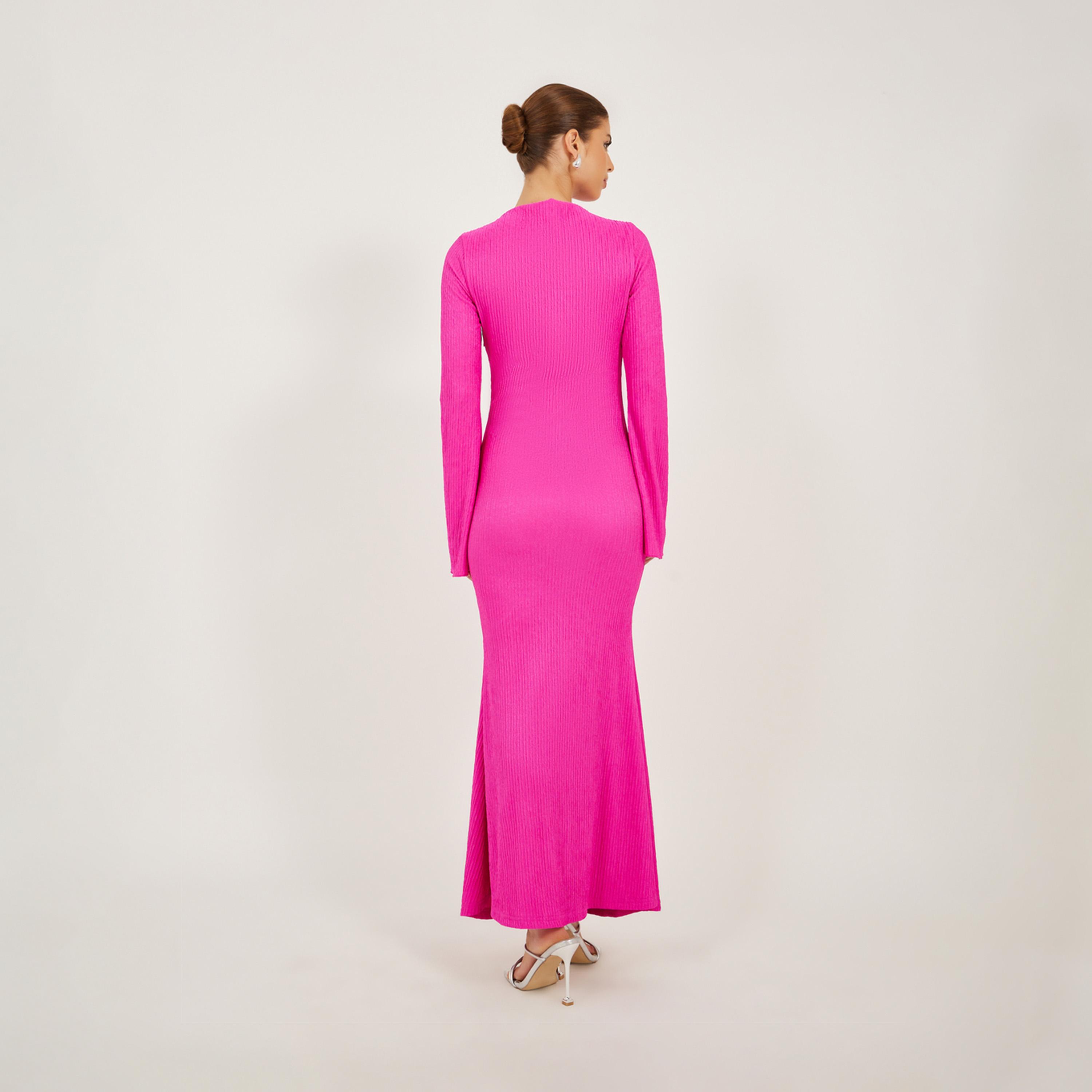 Styli Textured Boat Neck Mermaid Hem Maxi Dress-women-clothing-dresses-image-5