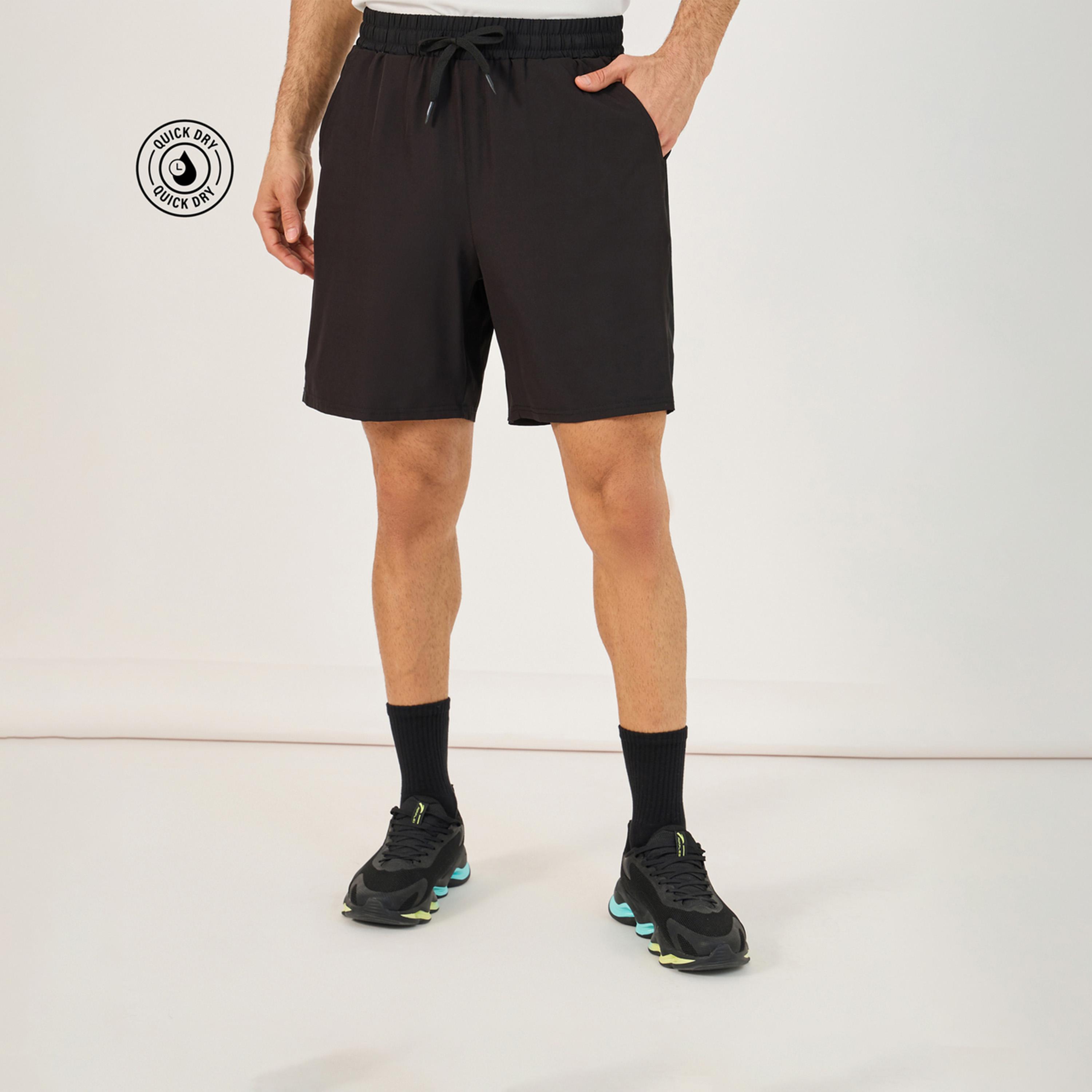 Styli Active Solid Stretchable Woven Shorts with Drawstring Detail-men-clothing-sportswearandactivewear-bottoms-image-1