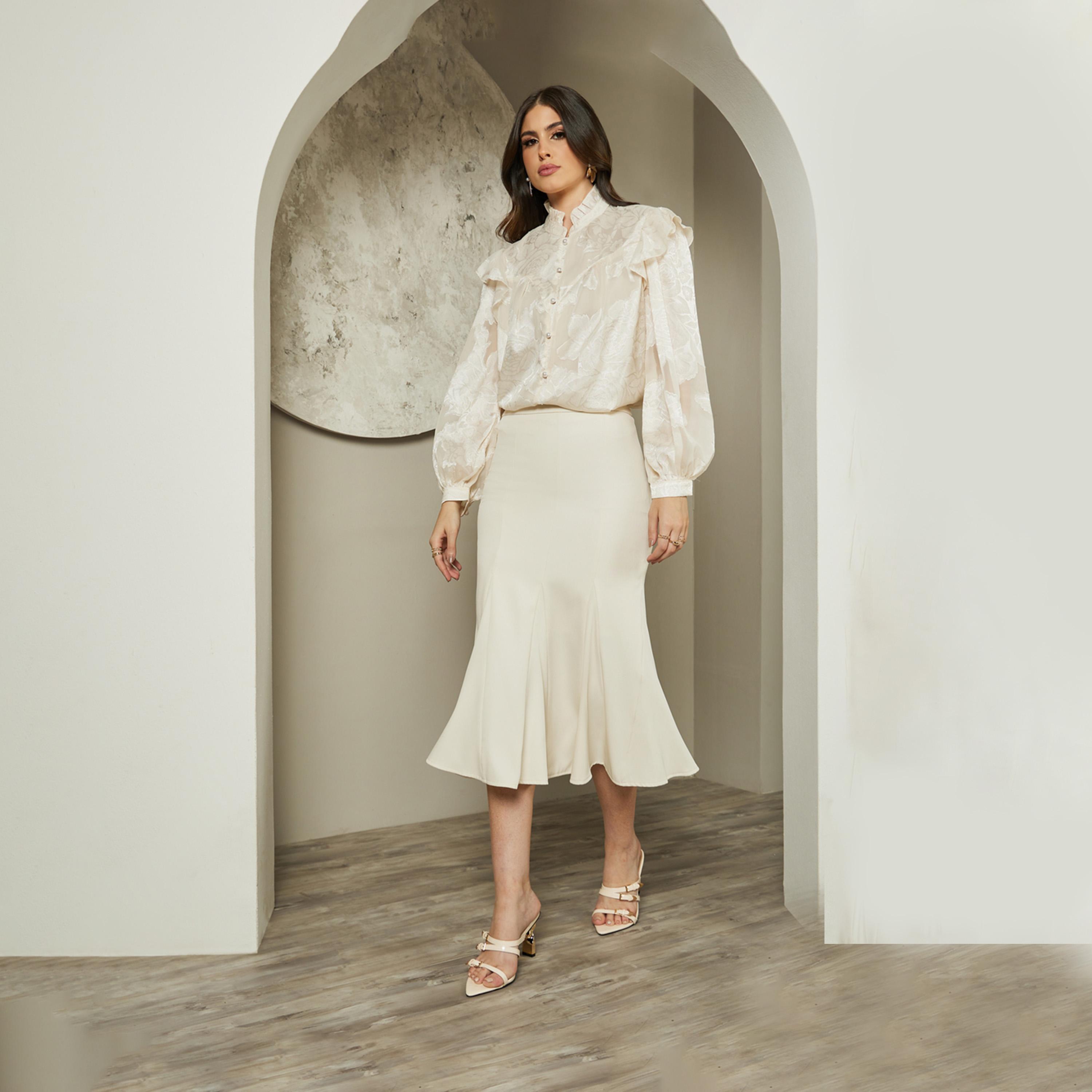 Styli Jacquard Balloon Sleeve Blouse With Ruffle Detail-women-clothing-shirtsandblouses-blouses-image-3