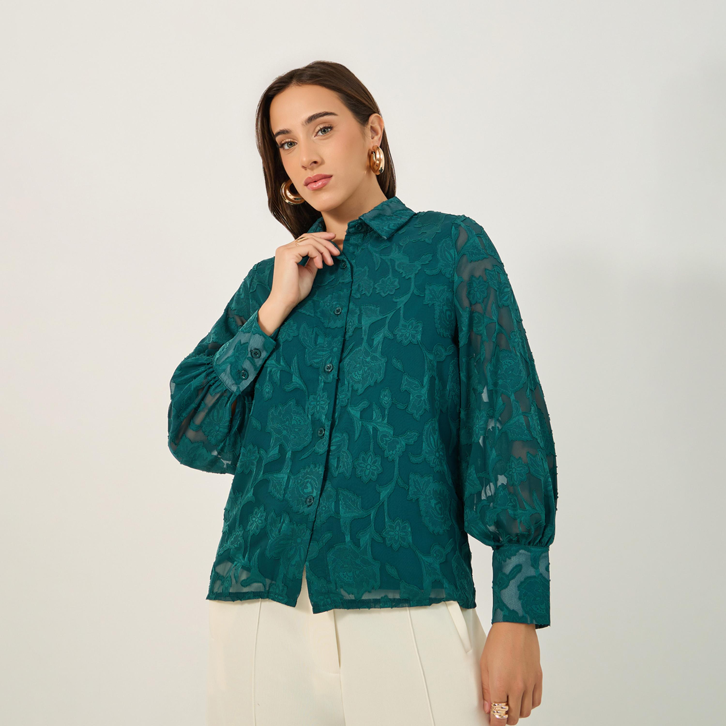 ستايلي - قميص من الدانتيل بأكمام منفوخة وياقة واسعة-women-clothing-shirtsandblouses-shirts-image-1