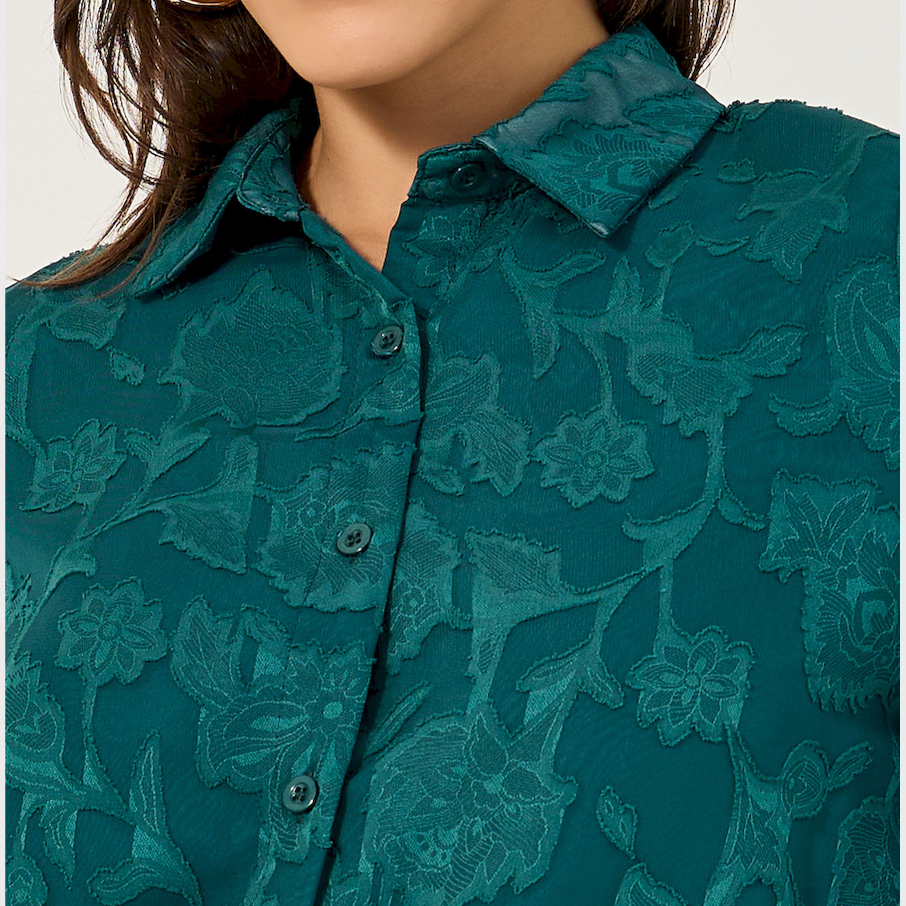 Styli Textured Balloon Sleeve Spread Collar Lace Shirt-women-clothing-shirtsandblouses-shirts-image-3