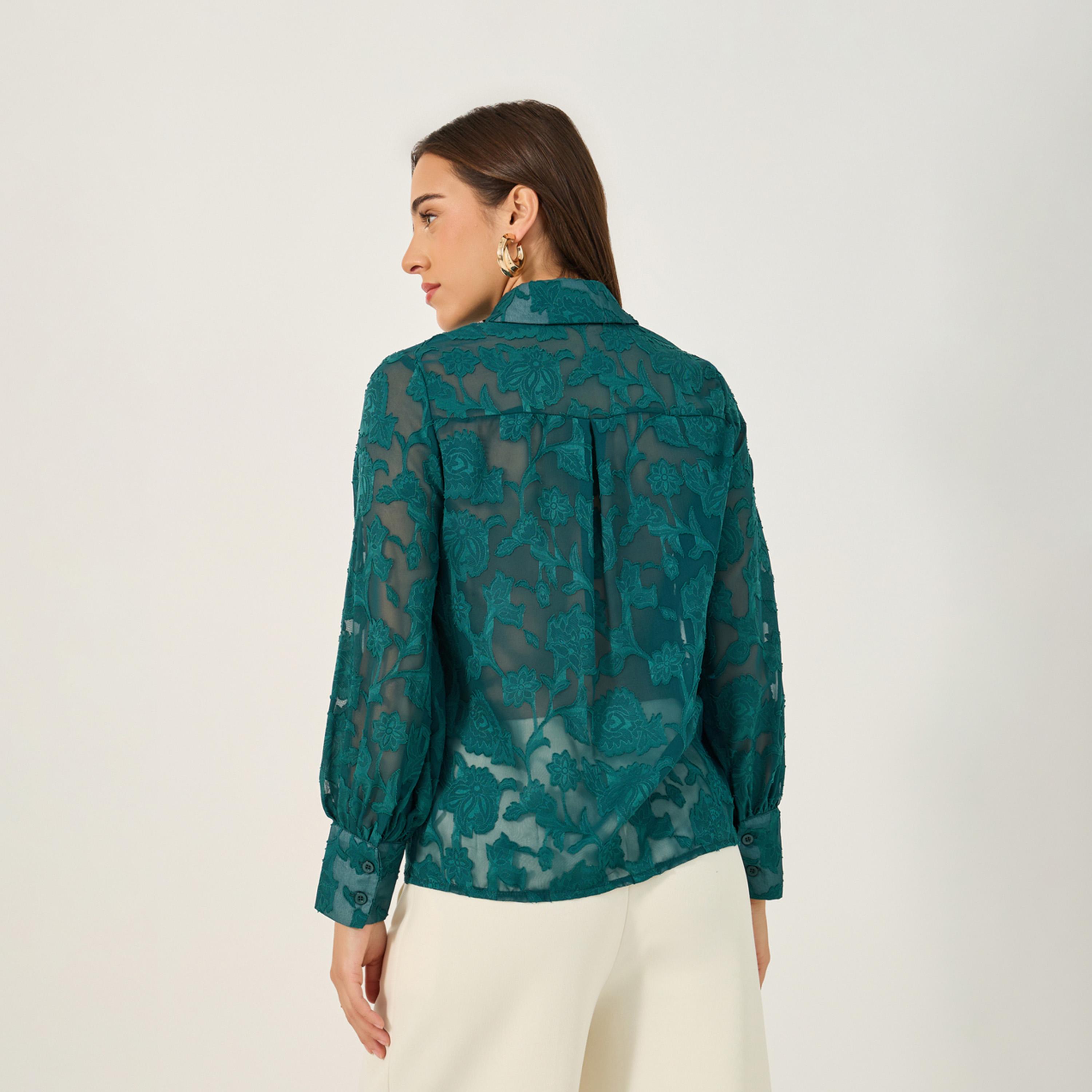 ستايلي - قميص من الدانتيل بأكمام منفوخة وياقة واسعة-women-clothing-shirtsandblouses-shirts-image-4