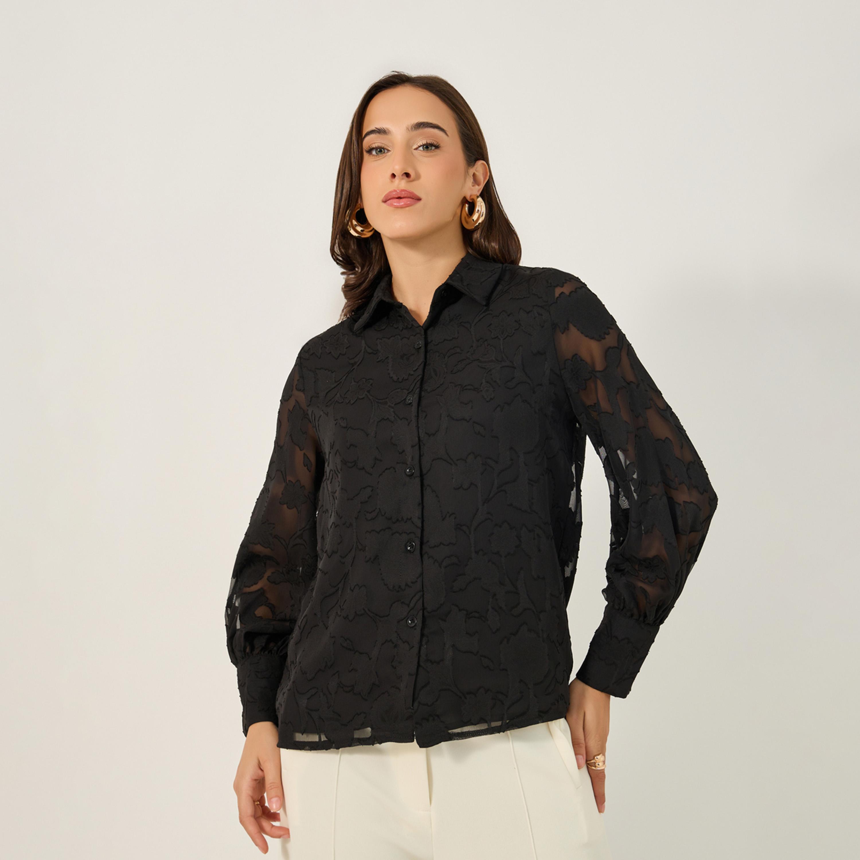 ستايلي - قميص من الدانتيل بأكمام منفوخة وياقة واسعة-women-clothing-shirtsandblouses-shirts-image-3