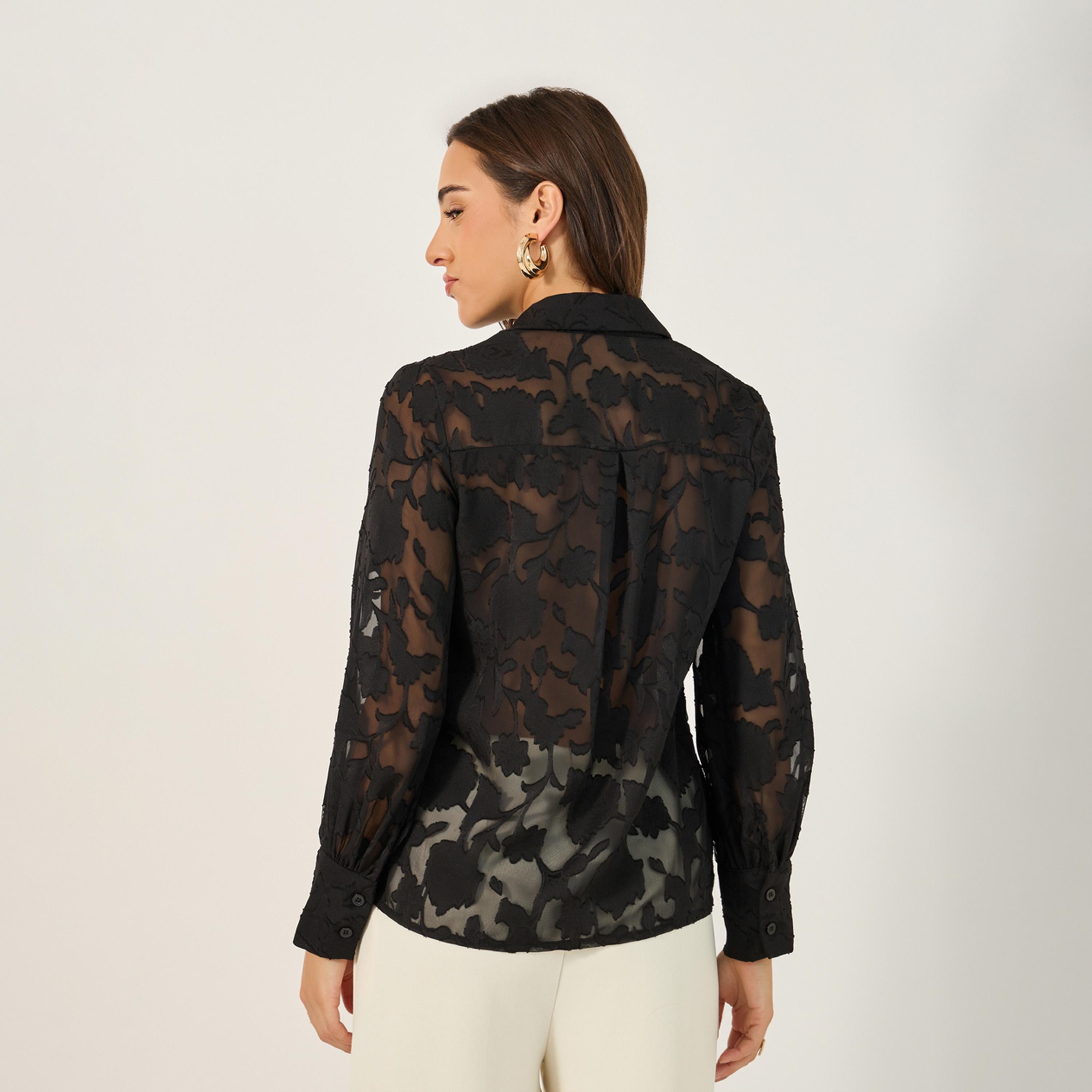 ستايلي - قميص من الدانتيل بأكمام منفوخة وياقة واسعة-women-clothing-shirtsandblouses-shirts-image-5