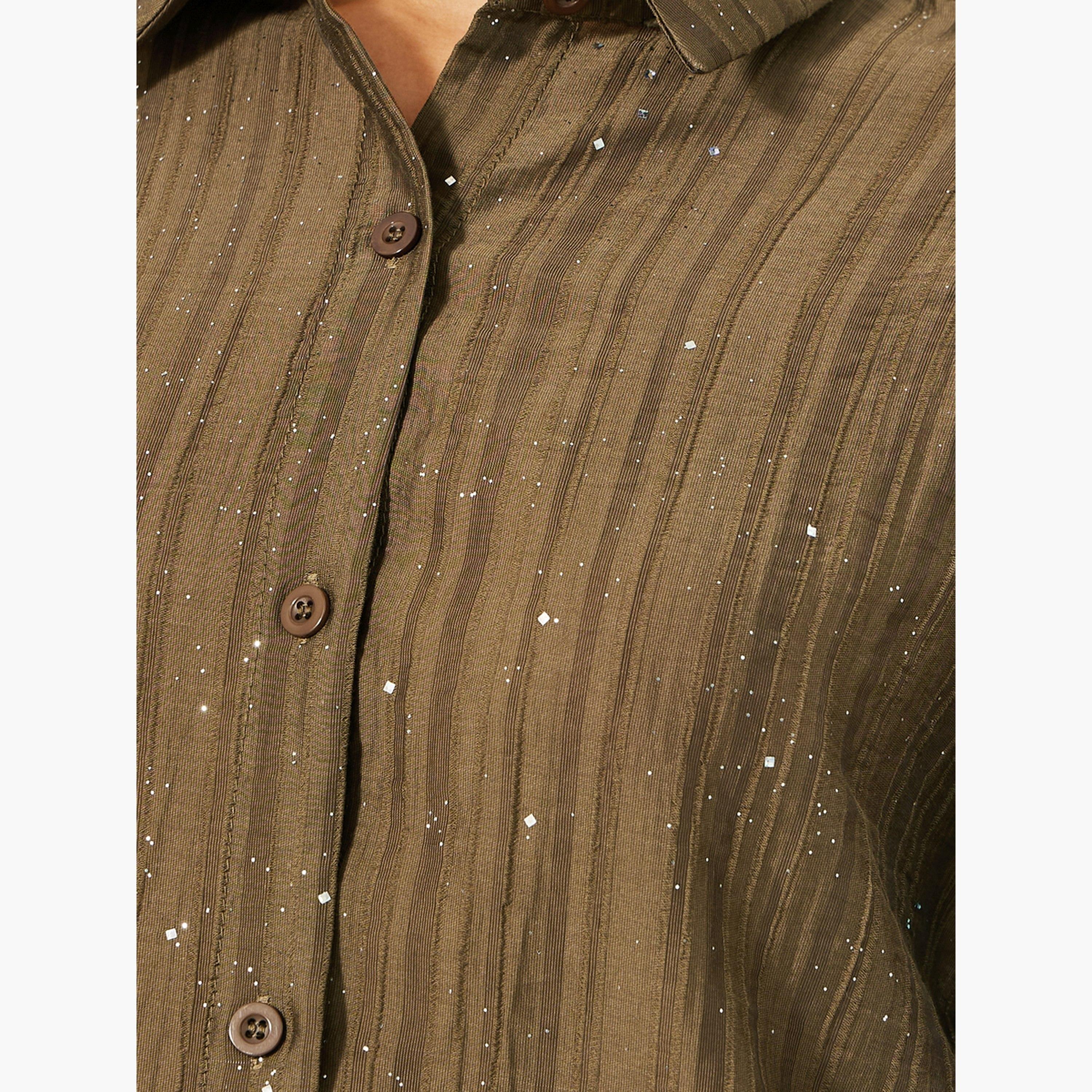 Styli Textured Striped Regular Fit Shirt with Metallic Detail-women-clothing-shirtsandblouses-shirts-image-3