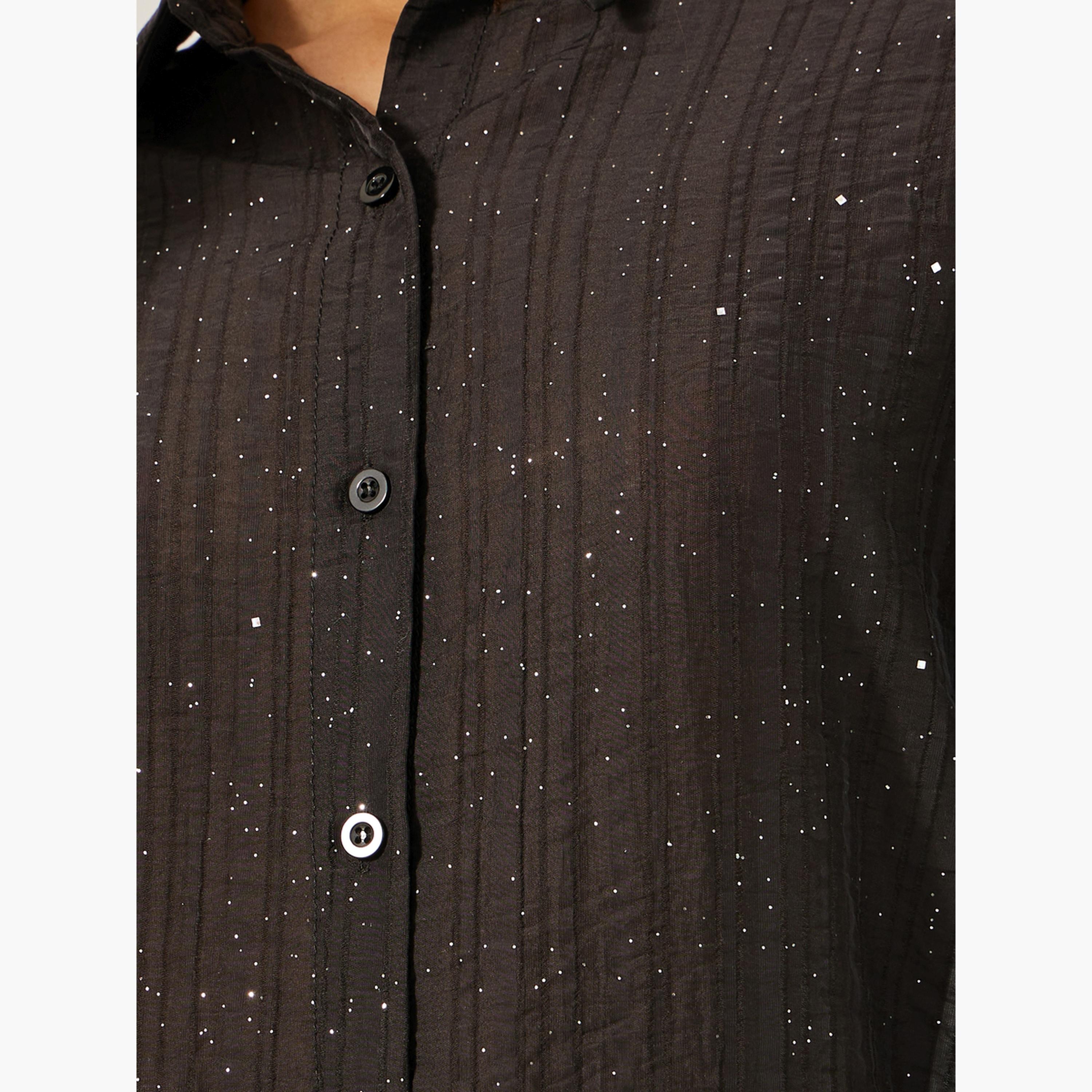 Styli Textured Striped Regular Fit Shirt with Metallic Detail-women-clothing-shirtsandblouses-shirts-image-5