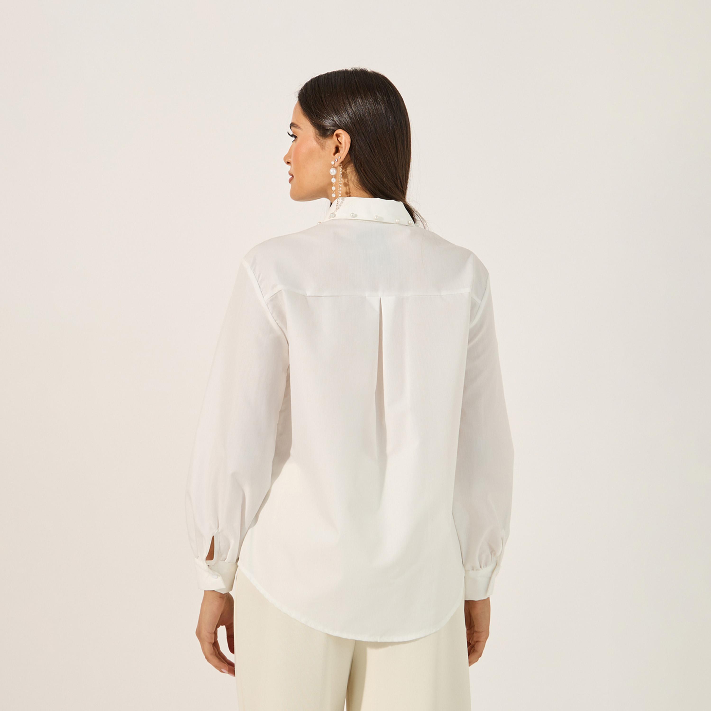 Styli Faux Pearl Embellished Spread Collar Shirt-women-clothing-shirtsandblouses-shirts-image-5