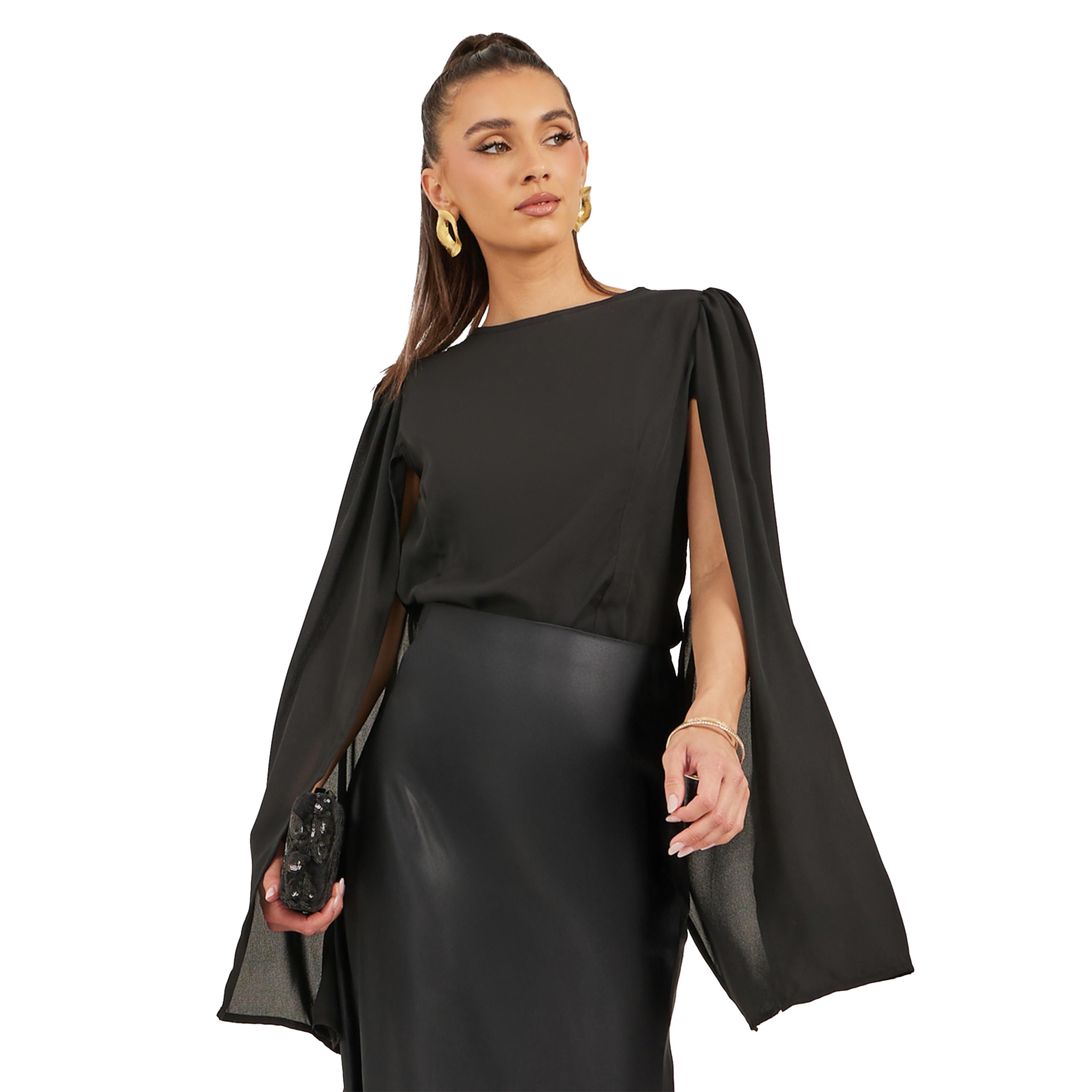 Styli Solid Round Neck Cape Sleeve Blouse-women-clothing-shirtsandblouses-blouses-image-2