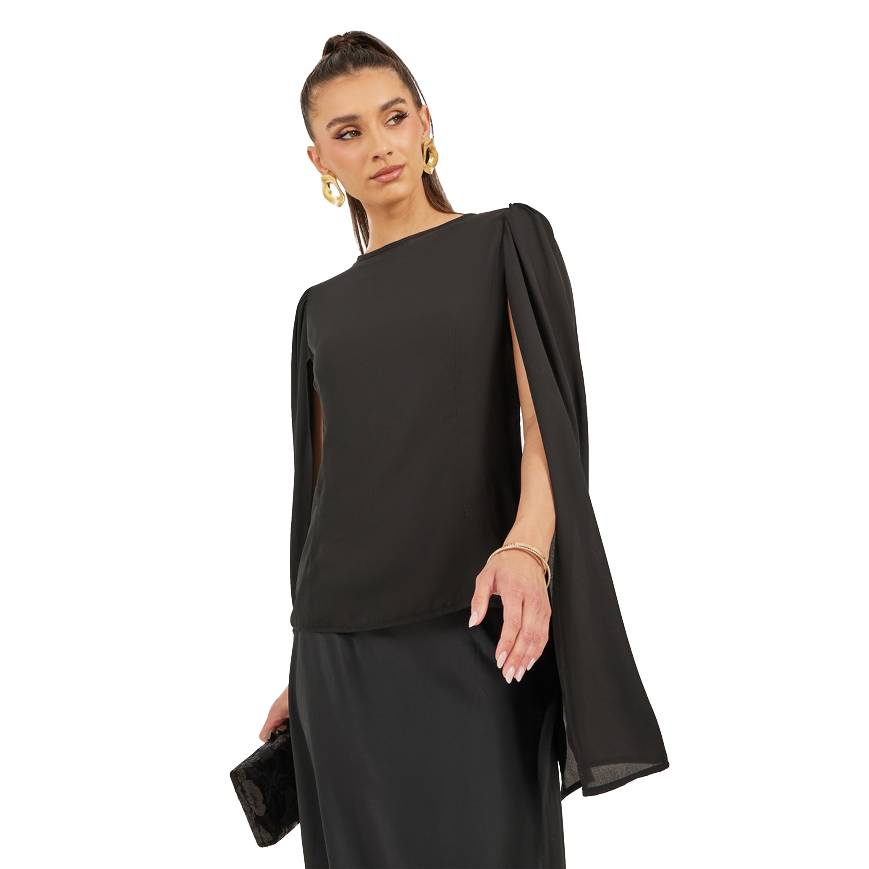 ستايلي -  بلوزة سادة بياقة دائرية وأكمام طويلة-women-clothing-shirtsandblouses-blouses-image-3
