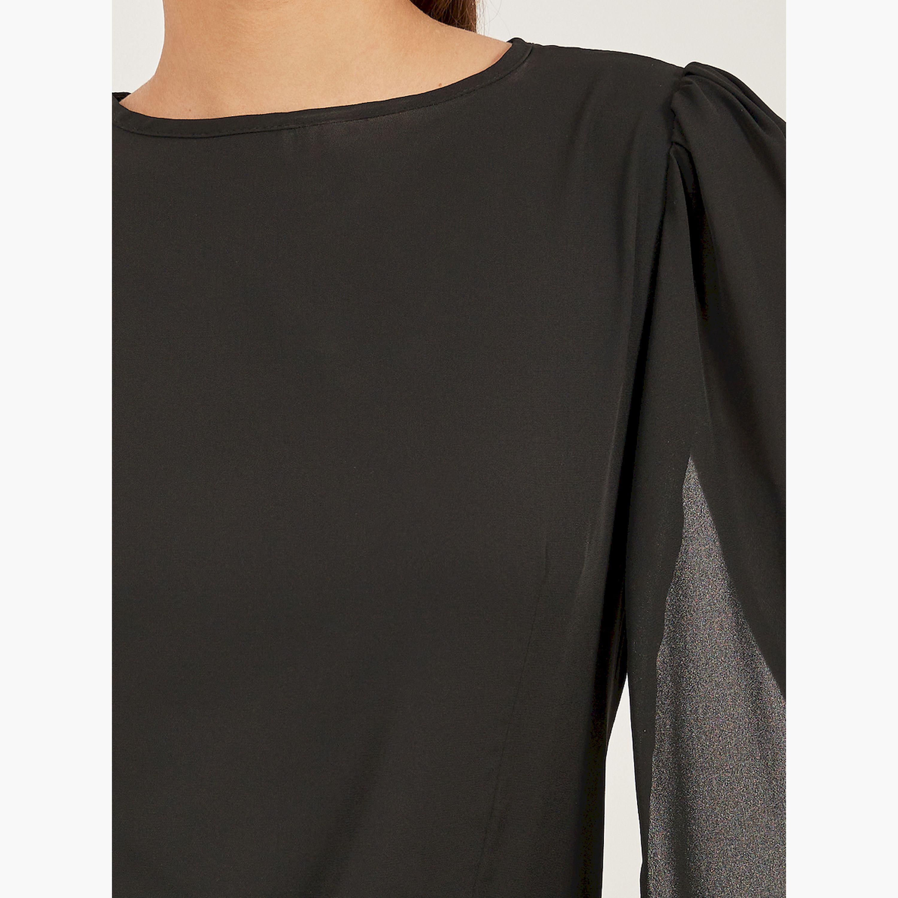 Styli Solid Round Neck Cape Sleeve Blouse-women-clothing-shirtsandblouses-blouses-image-4
