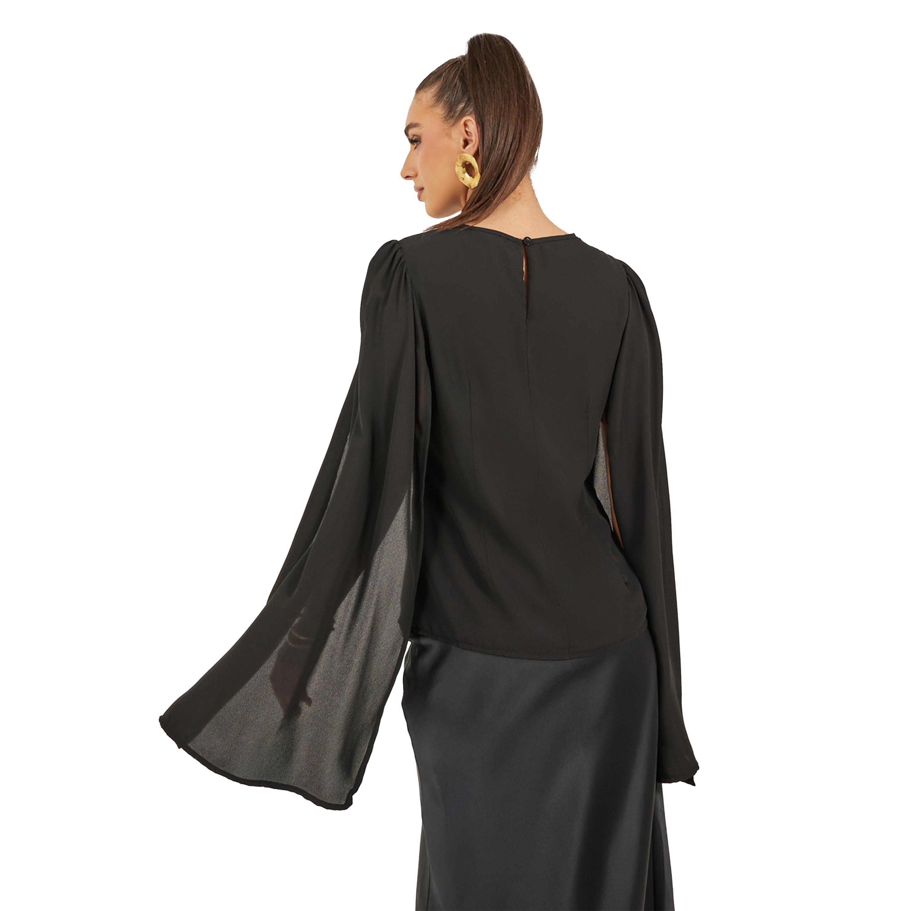 Styli Solid Round Neck Cape Sleeve Blouse-women-clothing-shirtsandblouses-blouses-image-5