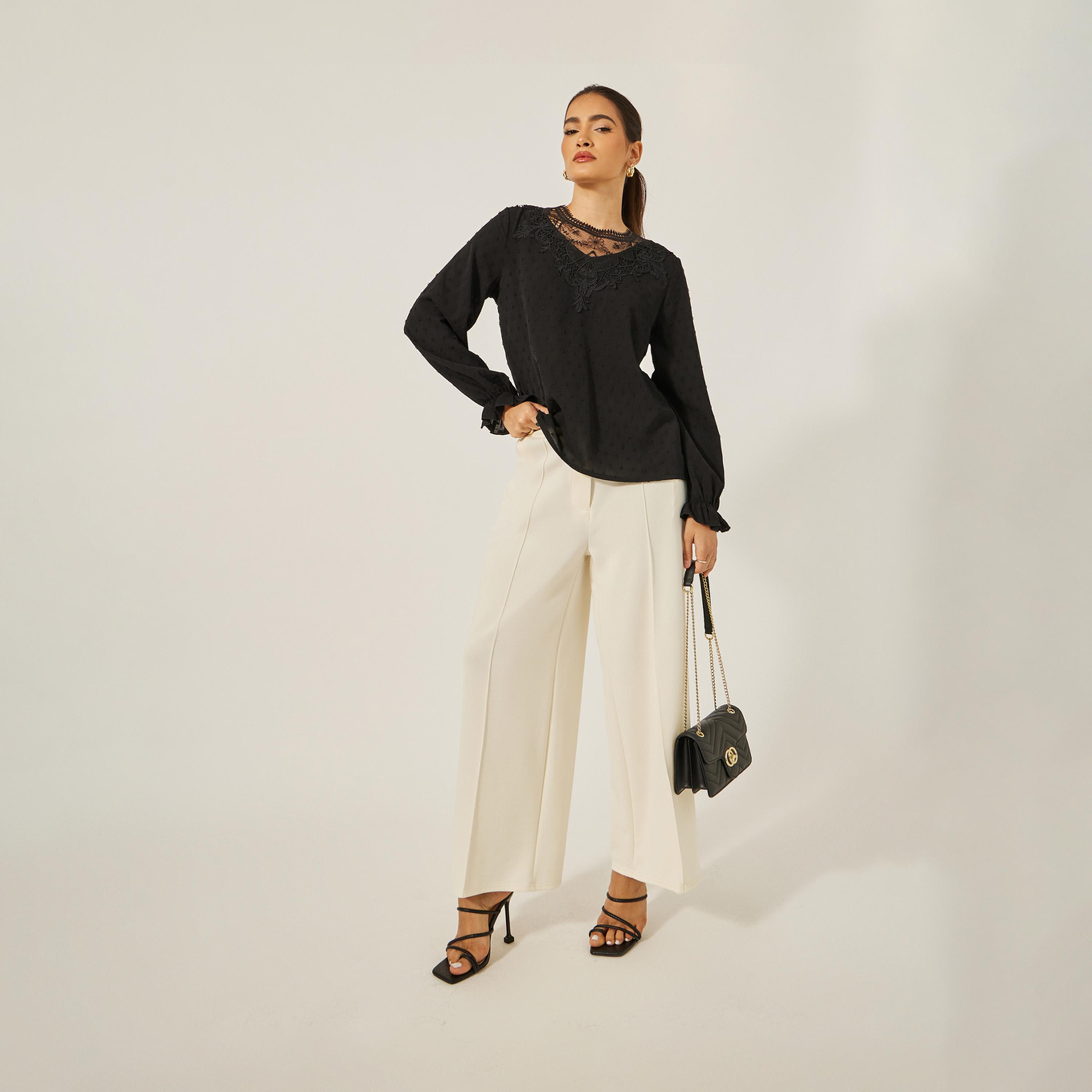 Styli Textured Lace Insert Ruffled Sleeve Top-women-clothing-shirtsandblouses-blouses-image-2