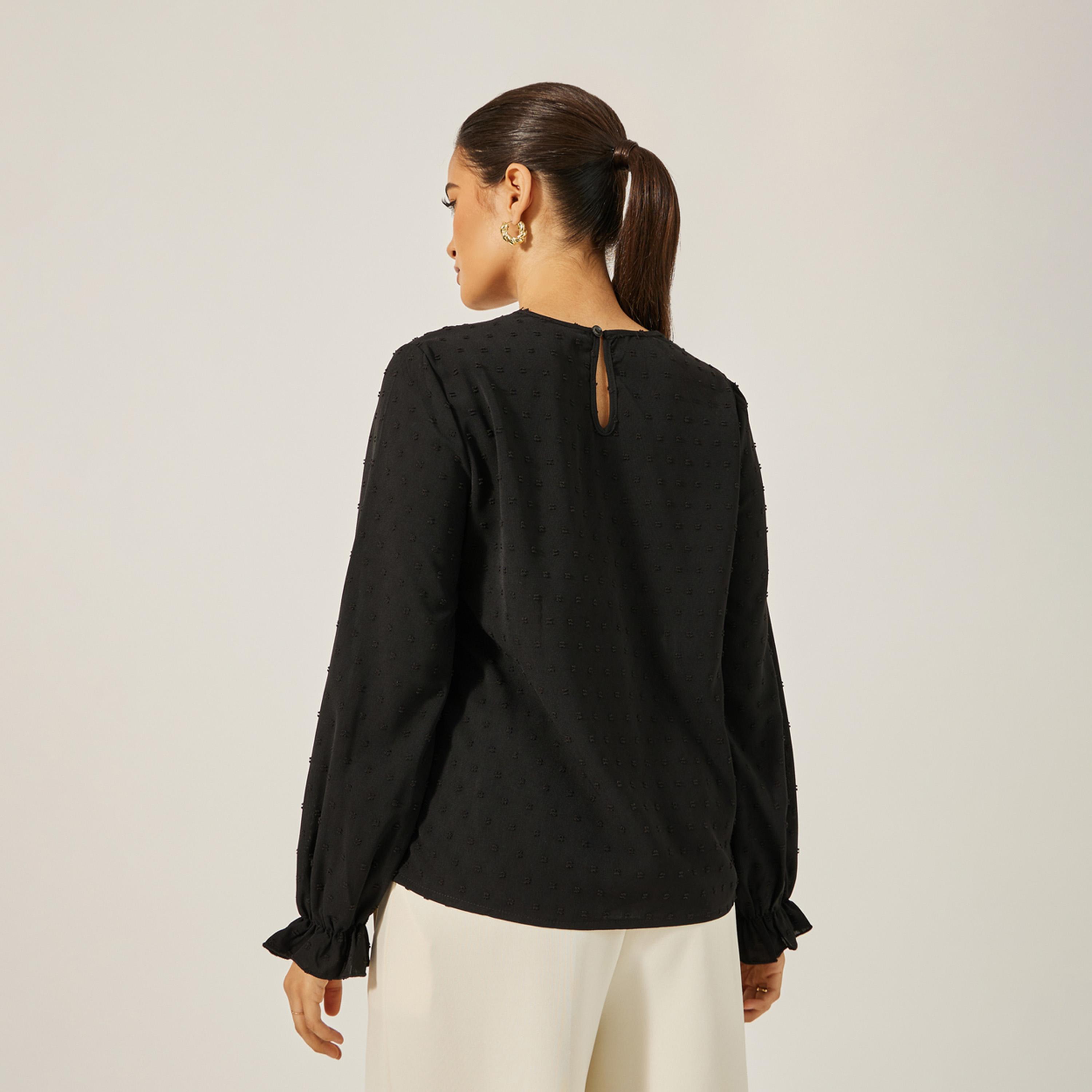 Styli Textured Lace Insert Ruffled Sleeve Top-women-clothing-shirtsandblouses-blouses-image-5