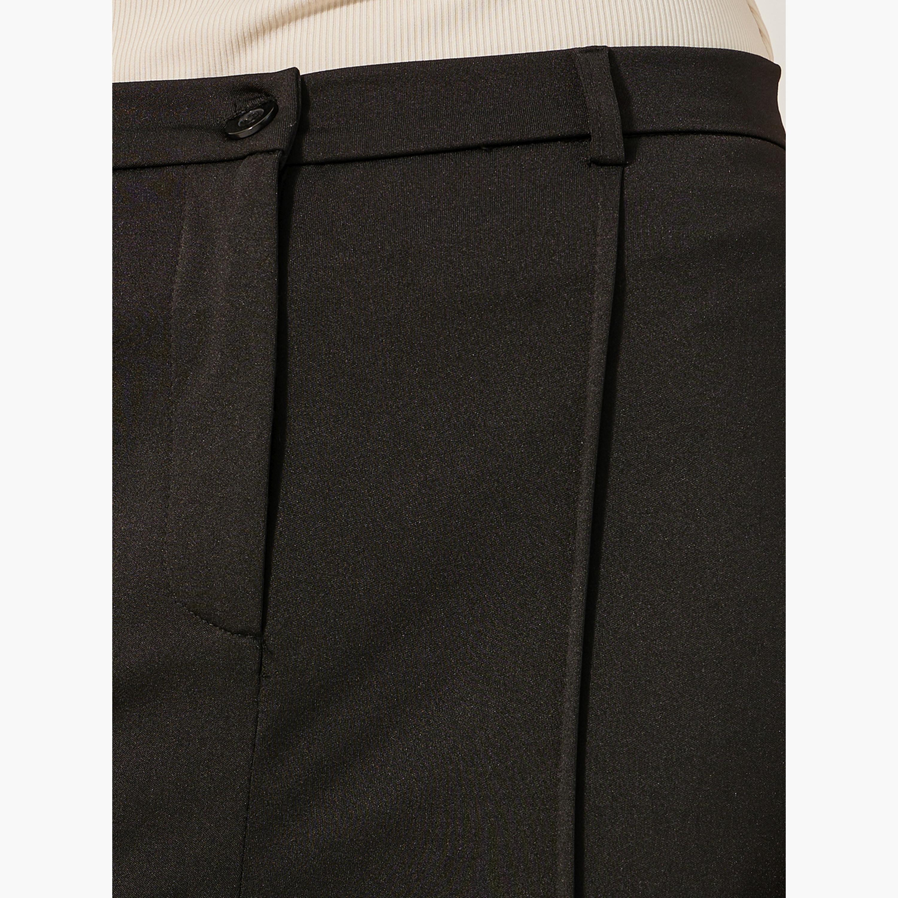 ستايلي - بنطال بخصر متوسط الارتفاع وواسع الساق مع تفاصيل ثنيات-women-clothing-bottoms-trousers-image-3
