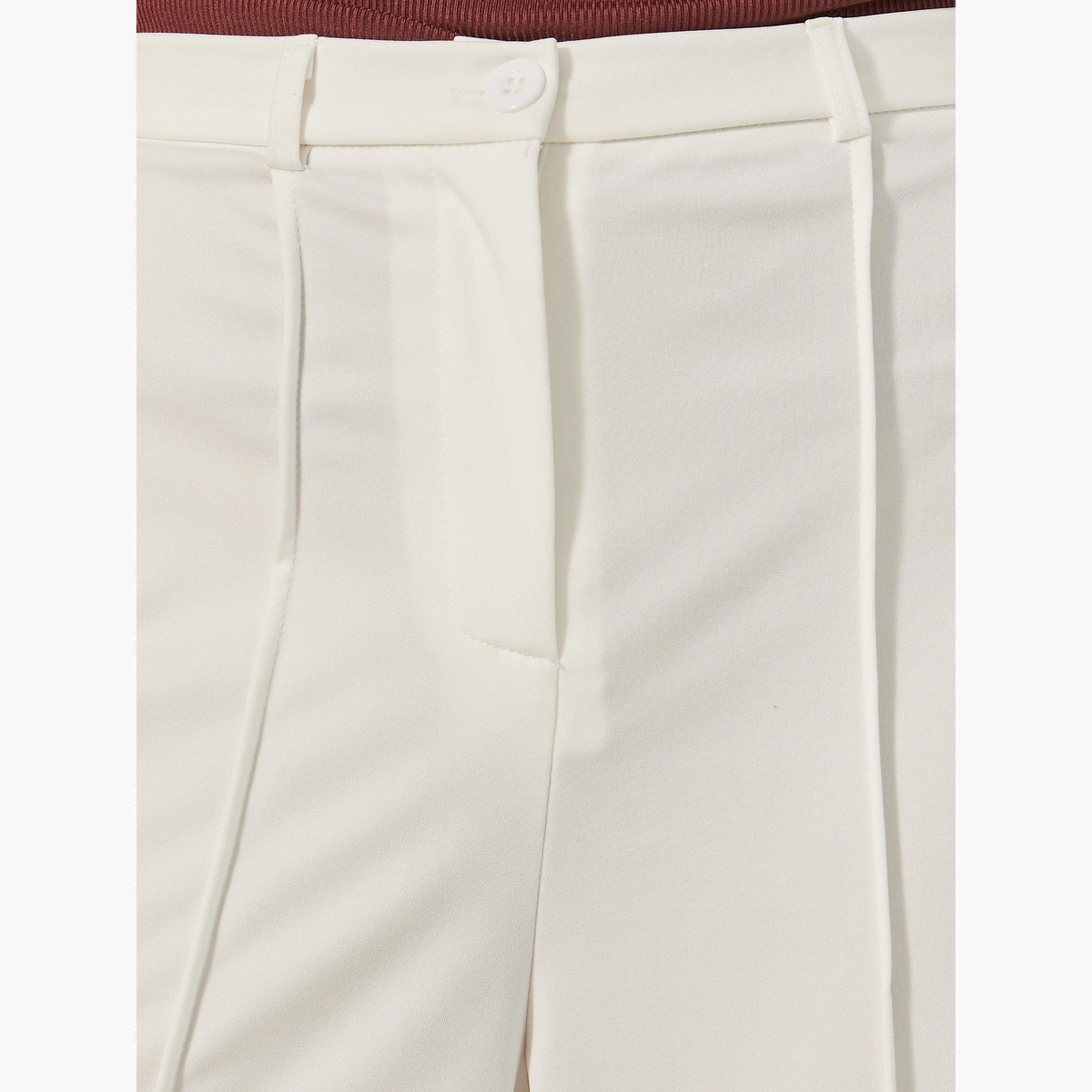 ستايلي - بنطال بخصر متوسط الارتفاع وواسع الساق مع تفاصيل ثنيات-women-clothing-bottoms-trousers-image-3